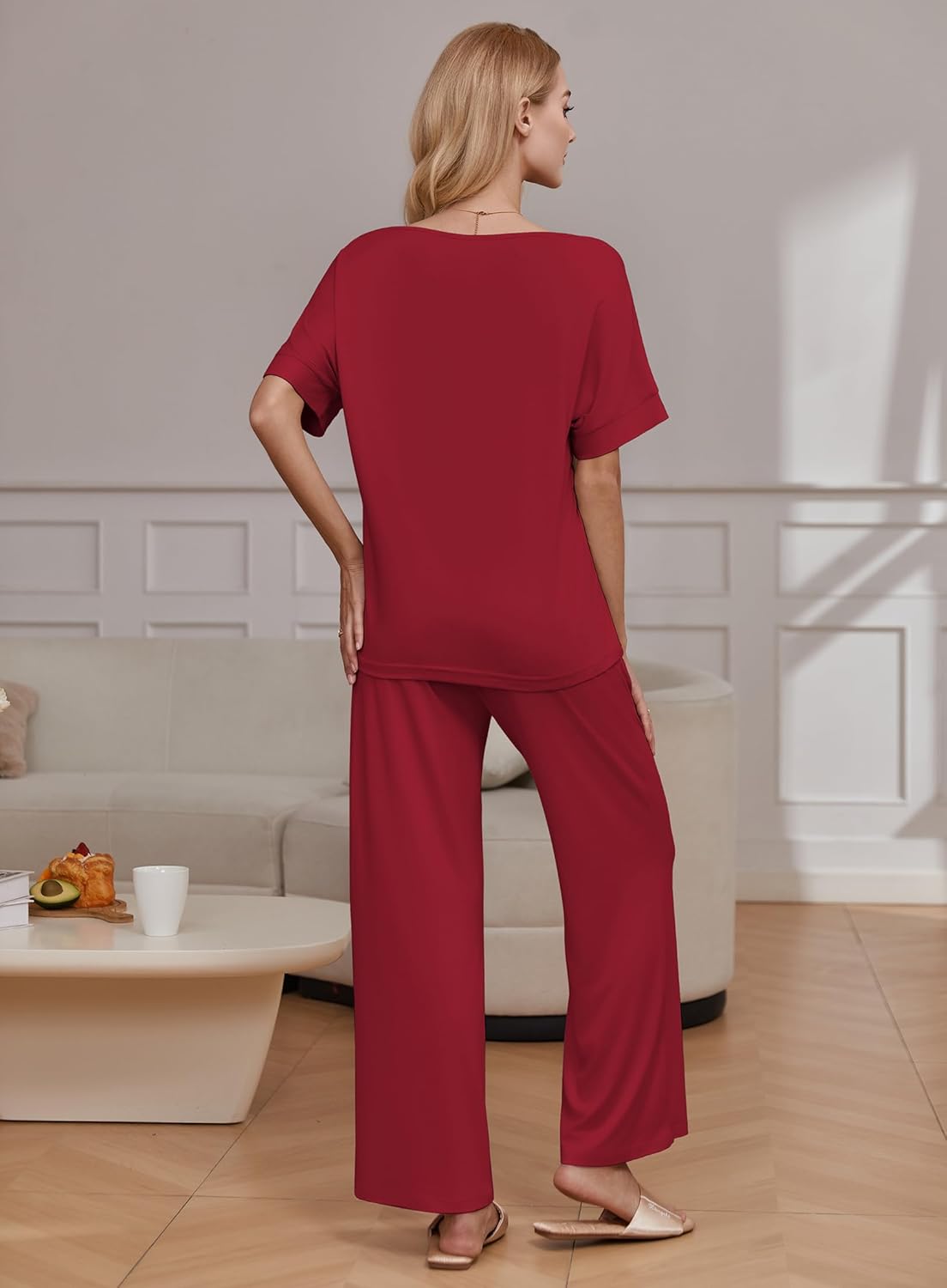 2 Piece Lounge Set Short Sleeve Tops and Long Pants