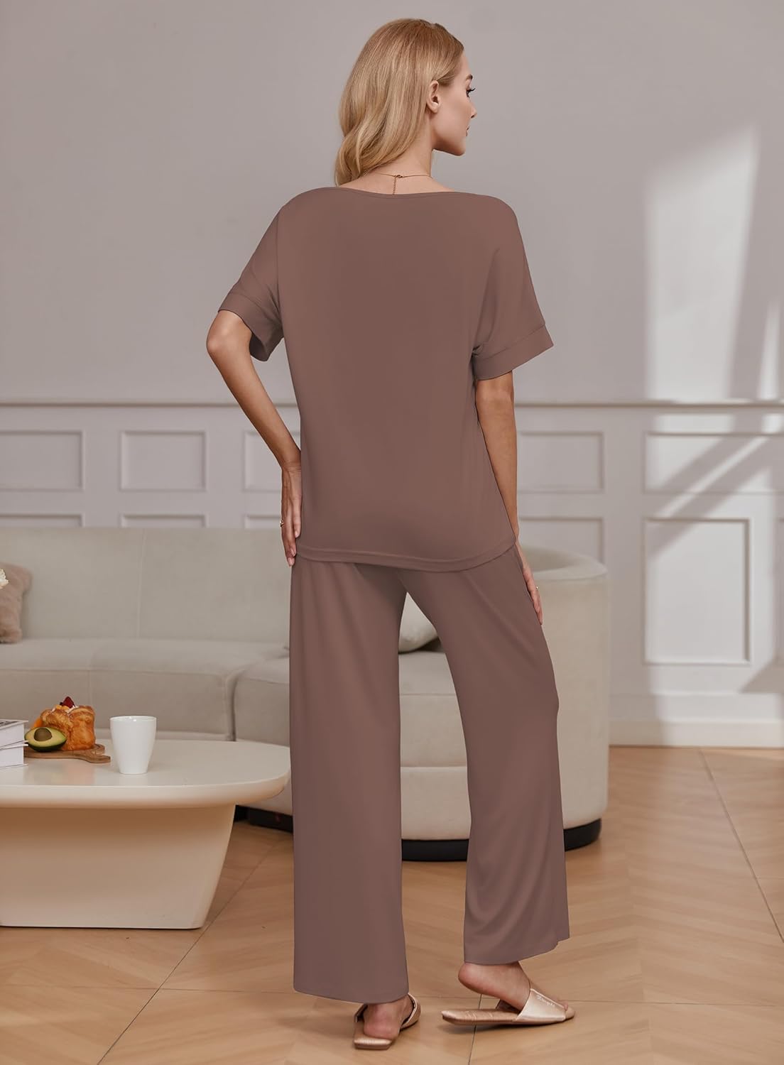 2 Piece Lounge Set Short Sleeve Tops and Long Pants