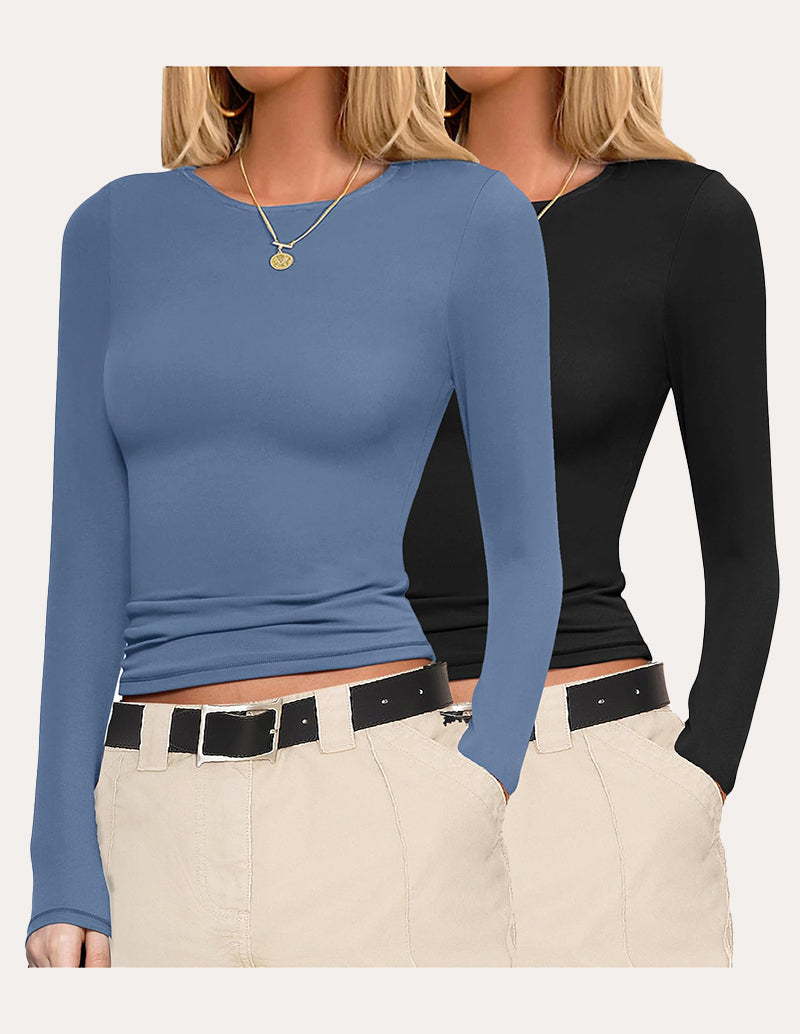 Basic Slim Fit Stretchy Two Pcs Tops (US Only)