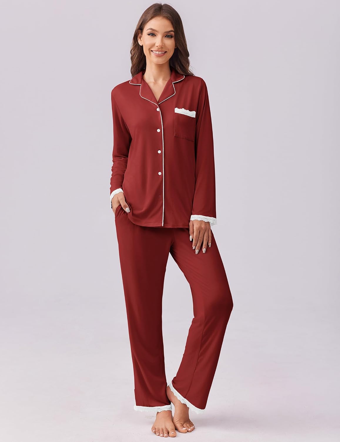 Pajamas Set Long Sleeve Button Down Lounge Set