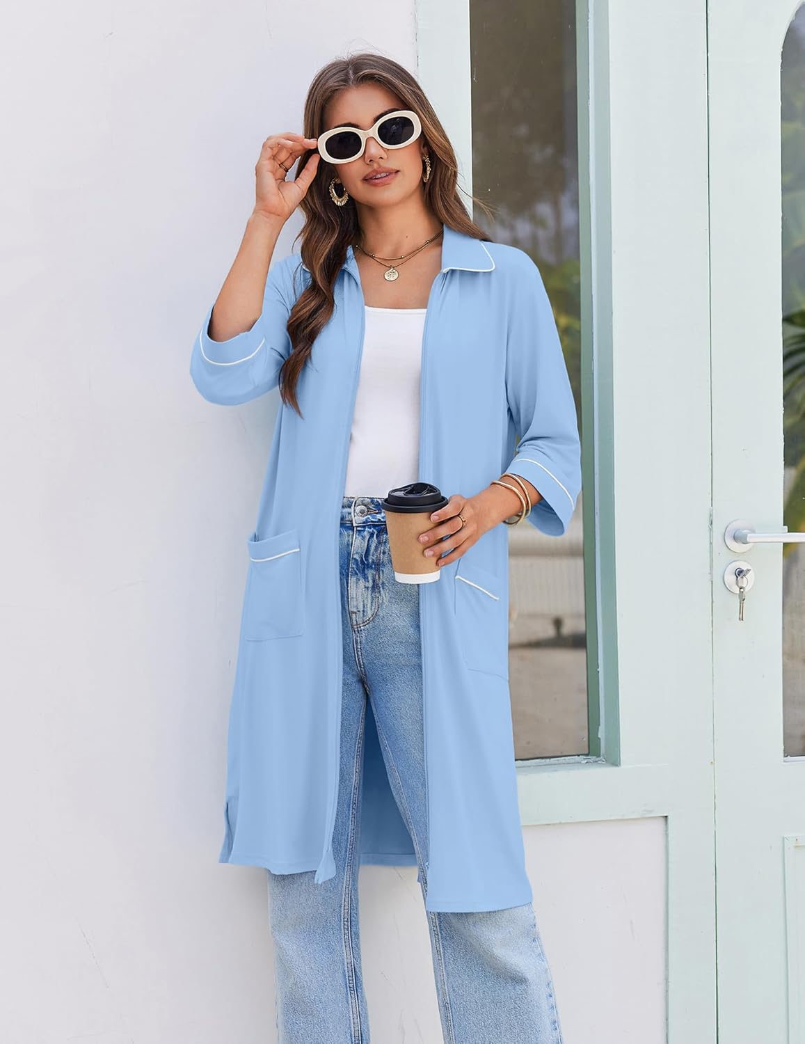 Zipper Robes for Women 3/4 Sleeve Housecoats