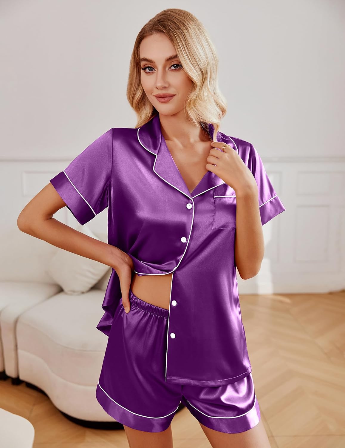 Ekouaer 2 Pack Pajama Sets Silk Satin Pj Lounge Set