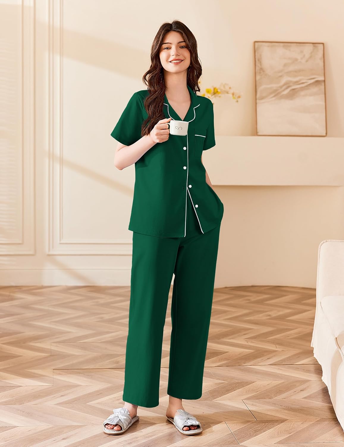 Ekouaer 100% Cotton Pajamas Set Pjs Lounge Set
