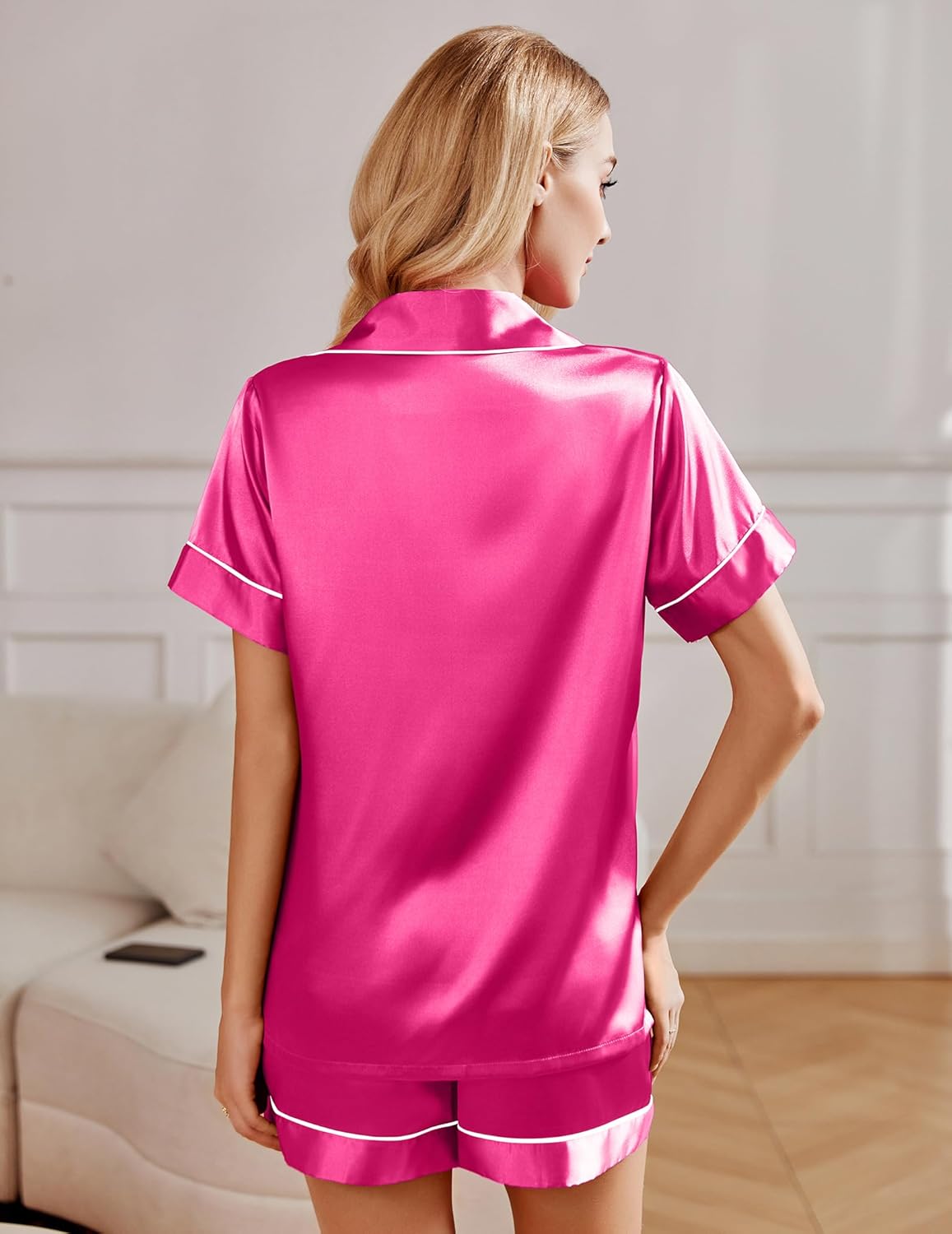 Ekouaer 2 Pack Pajama Sets Silk Satin Pj Lounge Set