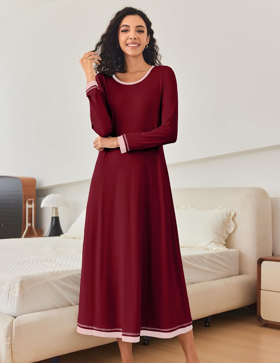 Ekouaer Nightgown Long Sleeve Full Length Long Nightshirt