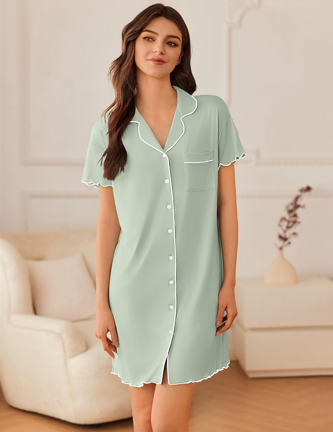 Button Down Sleep Shirt Short Sleeve NightShirts