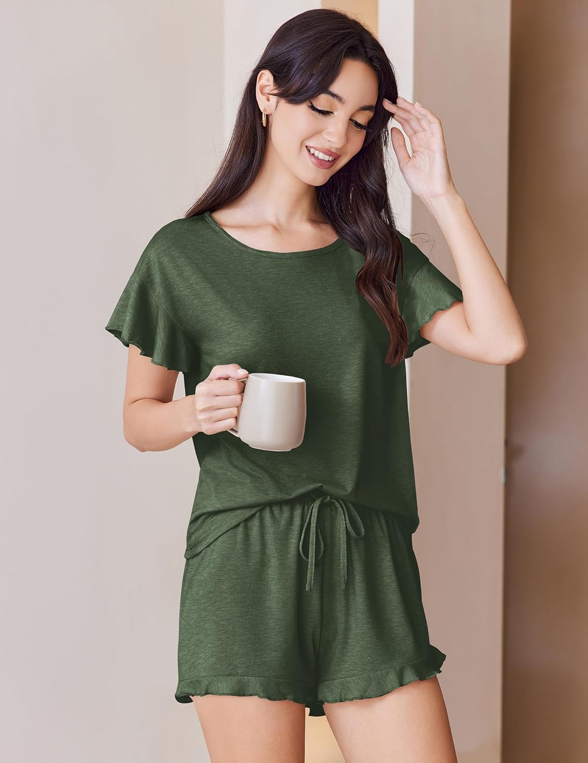 Ruffle Pajamas Set Soft 2 Piece Short Sets