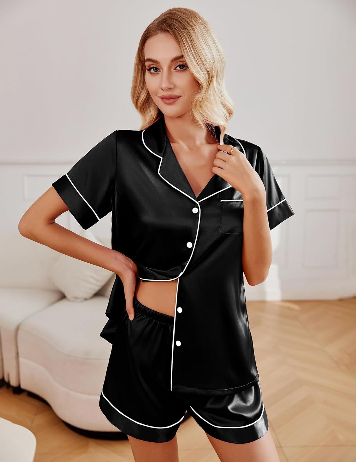 Ekouaer 2 Pack Pajama Sets Silk Satin Pj Lounge Set