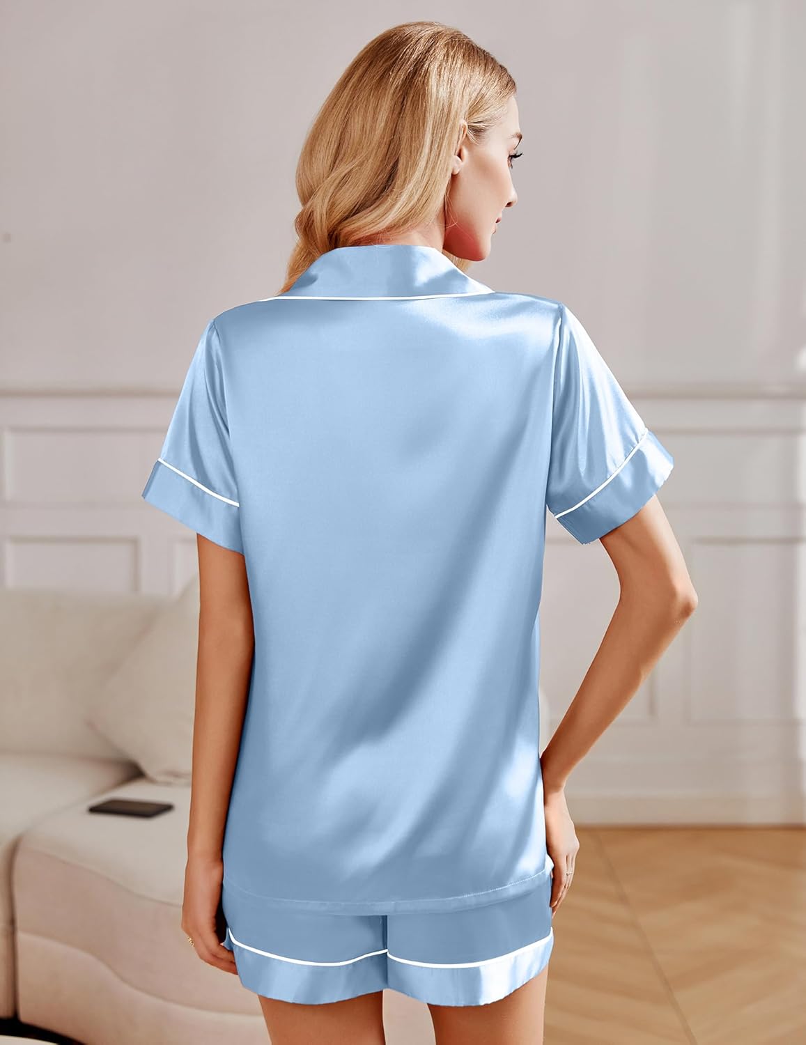 Ekouaer 2 Pack Pajama Sets Silk Satin Pj Lounge Set