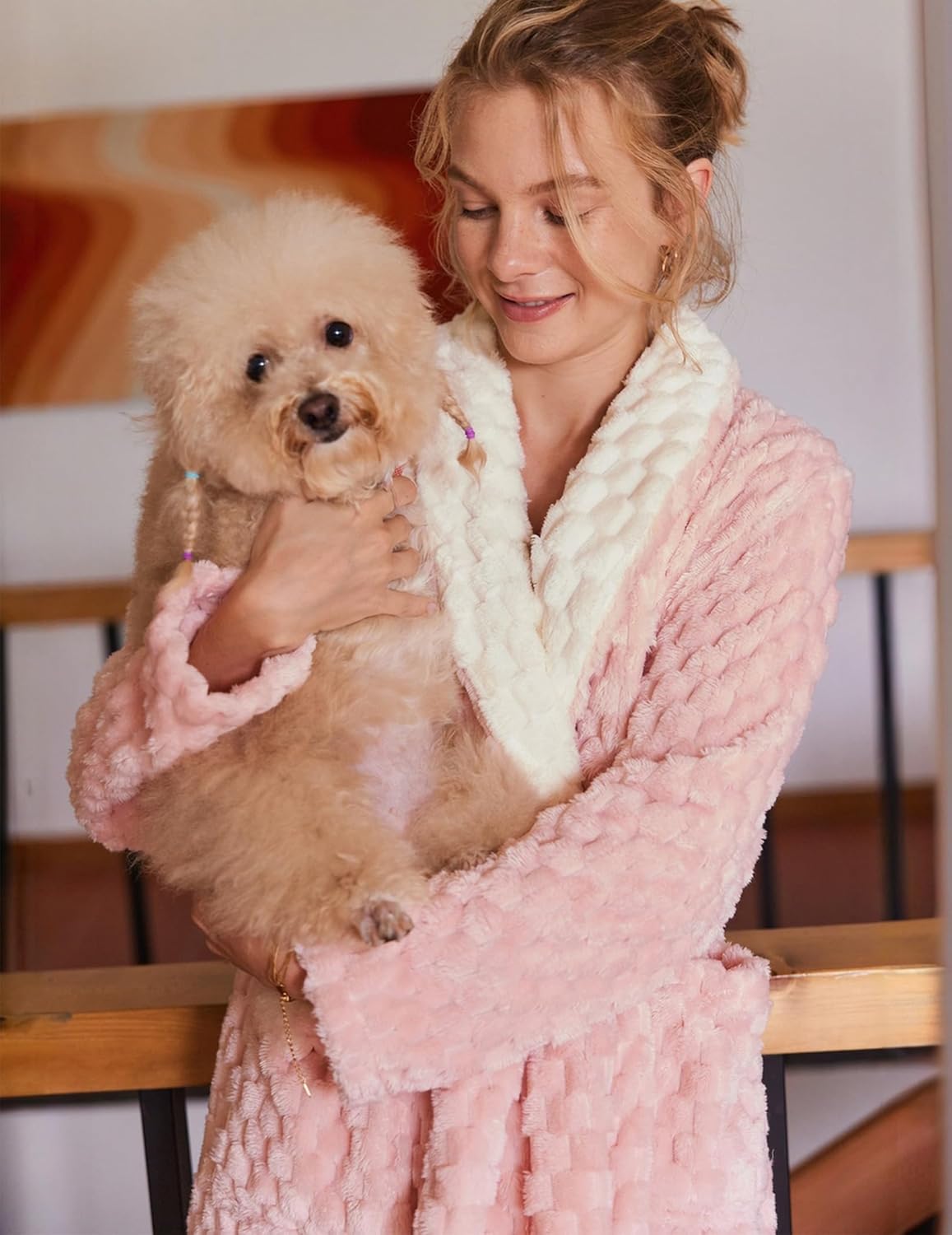 Plush Soft Bathrobe Jacquard Color Block Robes