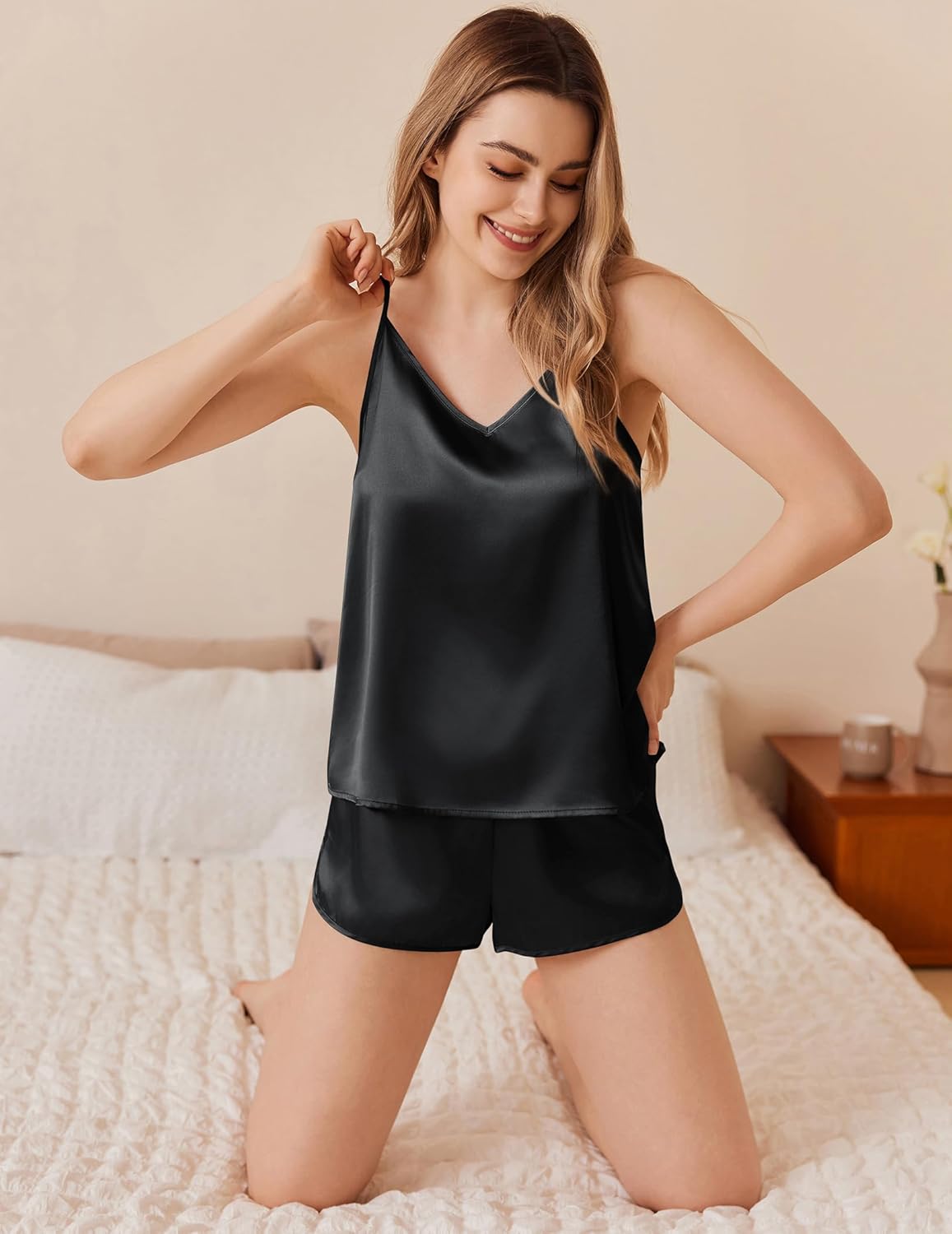 Ekouaer Silk Pajamas Set Satin Camisole Sleepwear