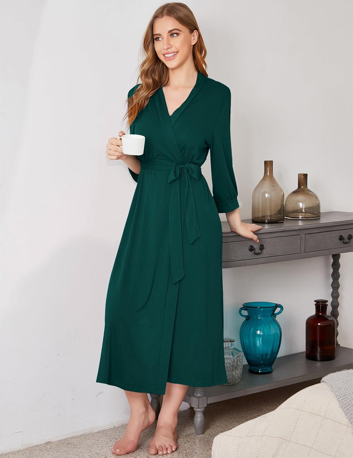 Long Knit Bathrobe Lightweight Soft Kimono Robes