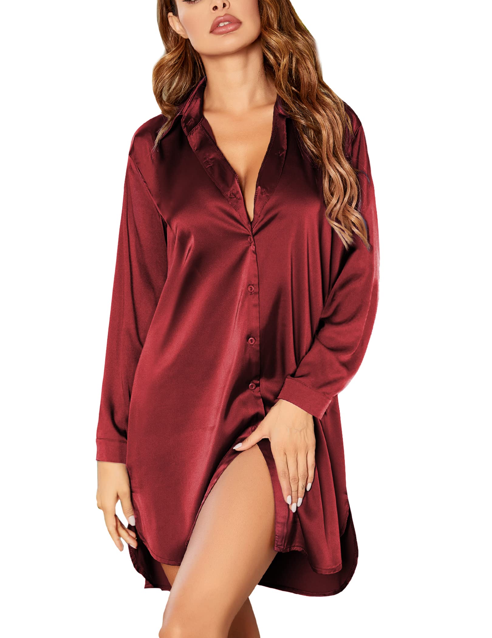 Lightweight Satin Silk Sleepshirt Nightgown