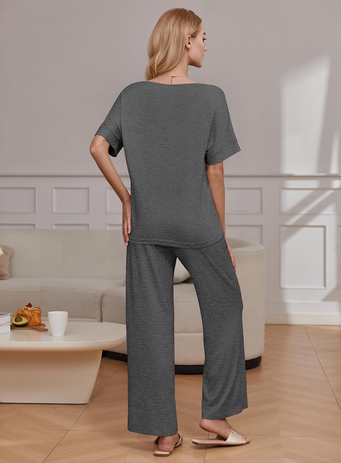 2 Piece Lounge Set Short Sleeve Tops and Long Pants