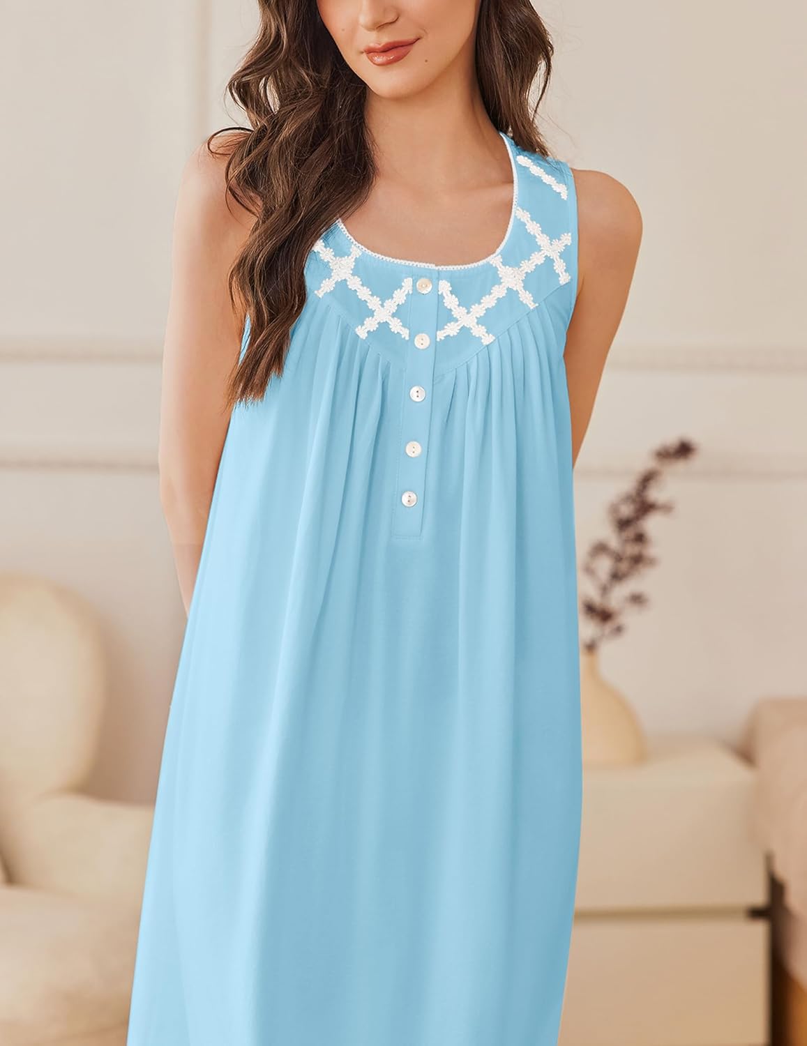 Cotton Long Night Gown Sleeveless Sleep Dress