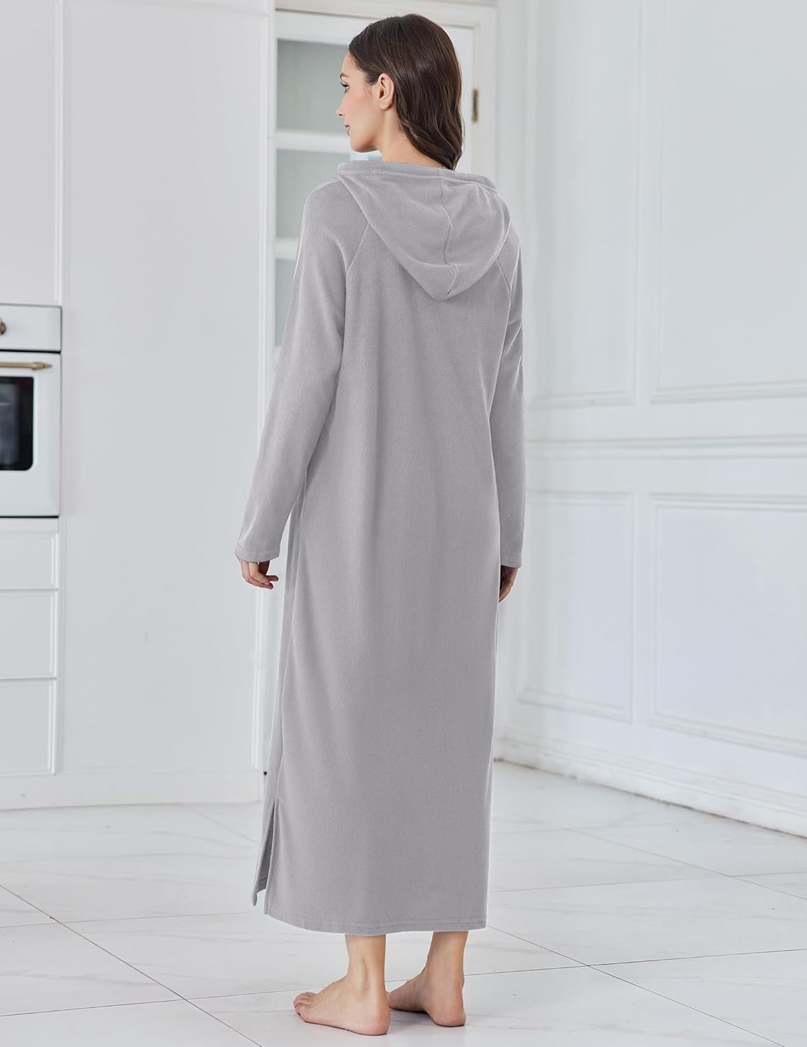 Fleece Long Sleeve Sleepwear Hooded Night Gown