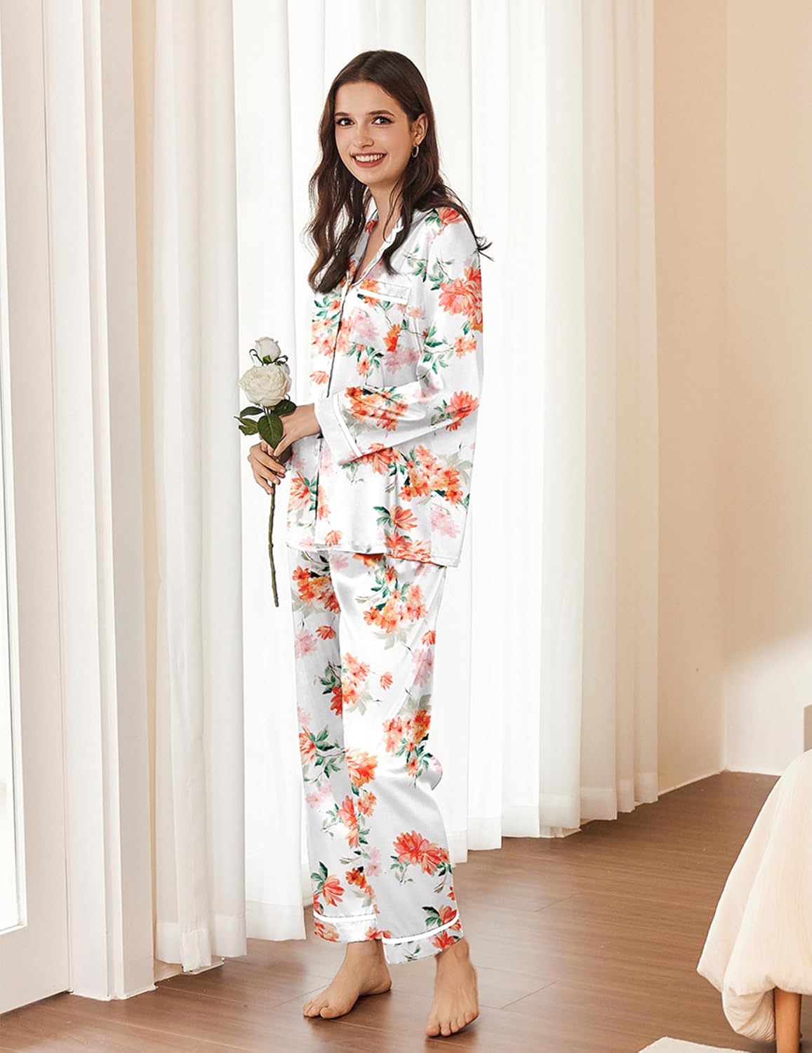 Satin Pajamas Set Pj 2 Piece Lounge Set