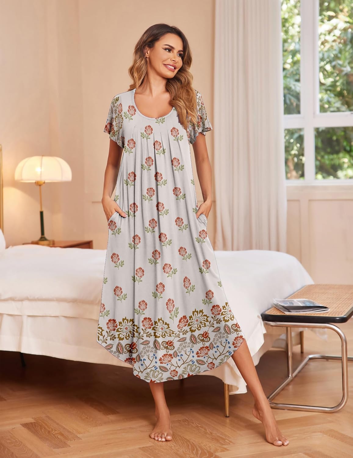 Long Sleepshirt Short Flare Sleeve Soft Night Shirts