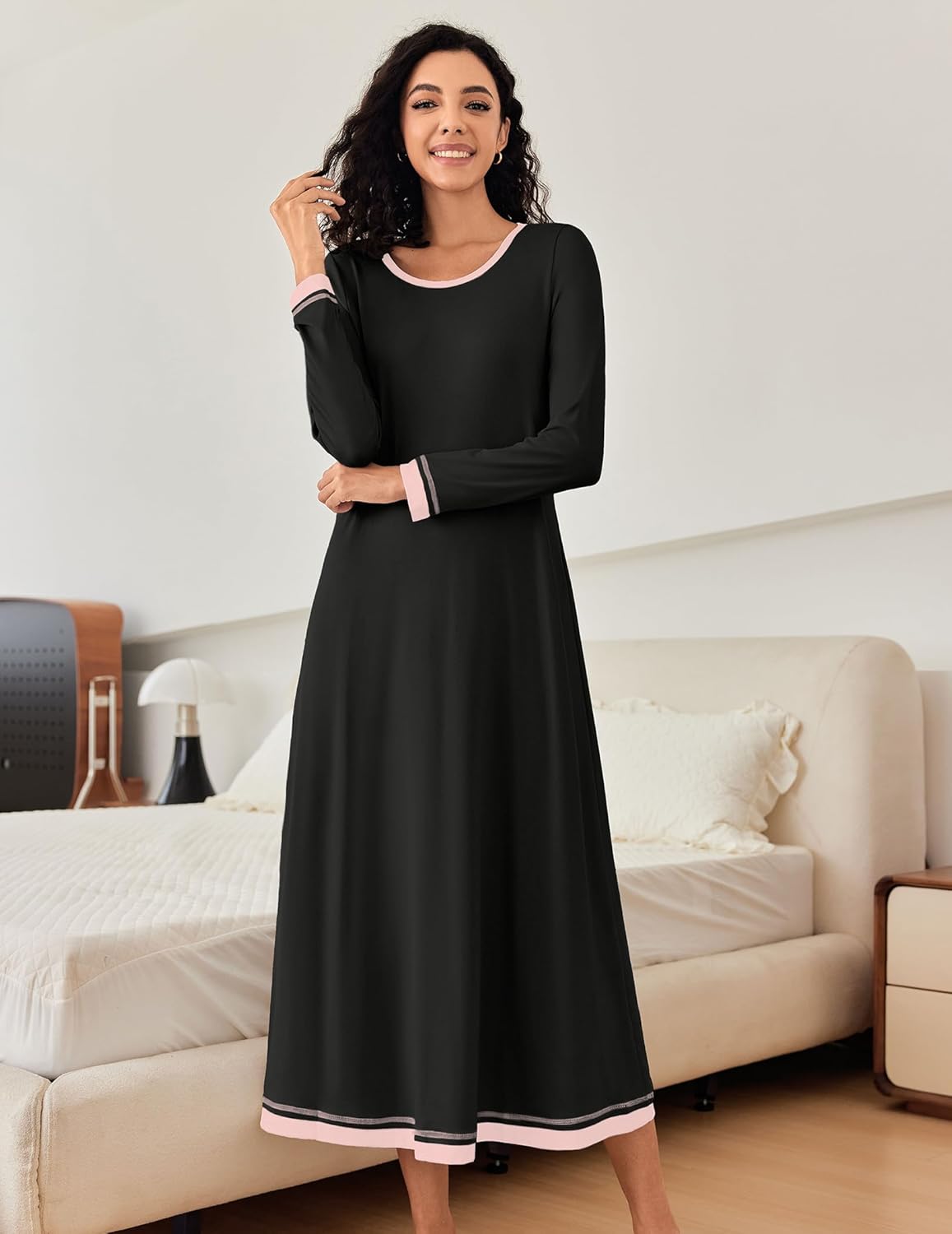 Ekouaer Nightgown Long Sleeve Full Length Long Nightshirt