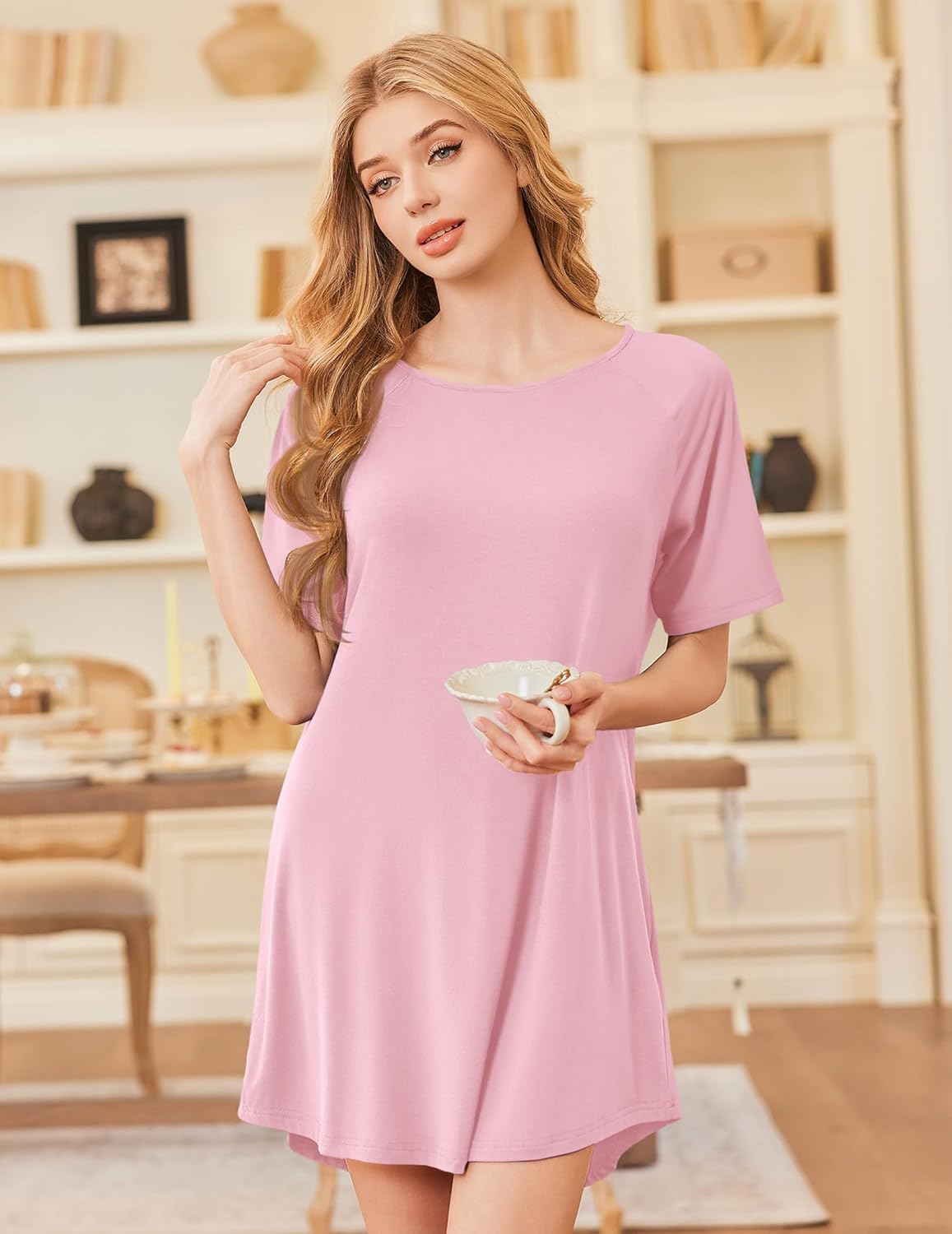 Ekouaer Nightgowns Bamboo Viscose Sleep Shirts