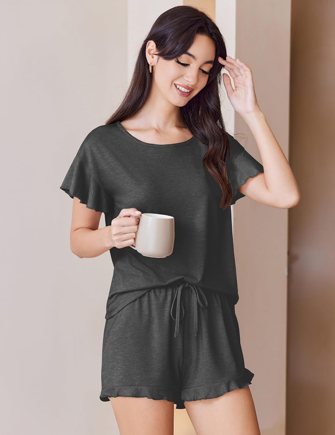 Ruffle Pajamas Set Soft 2 Piece Short Sets