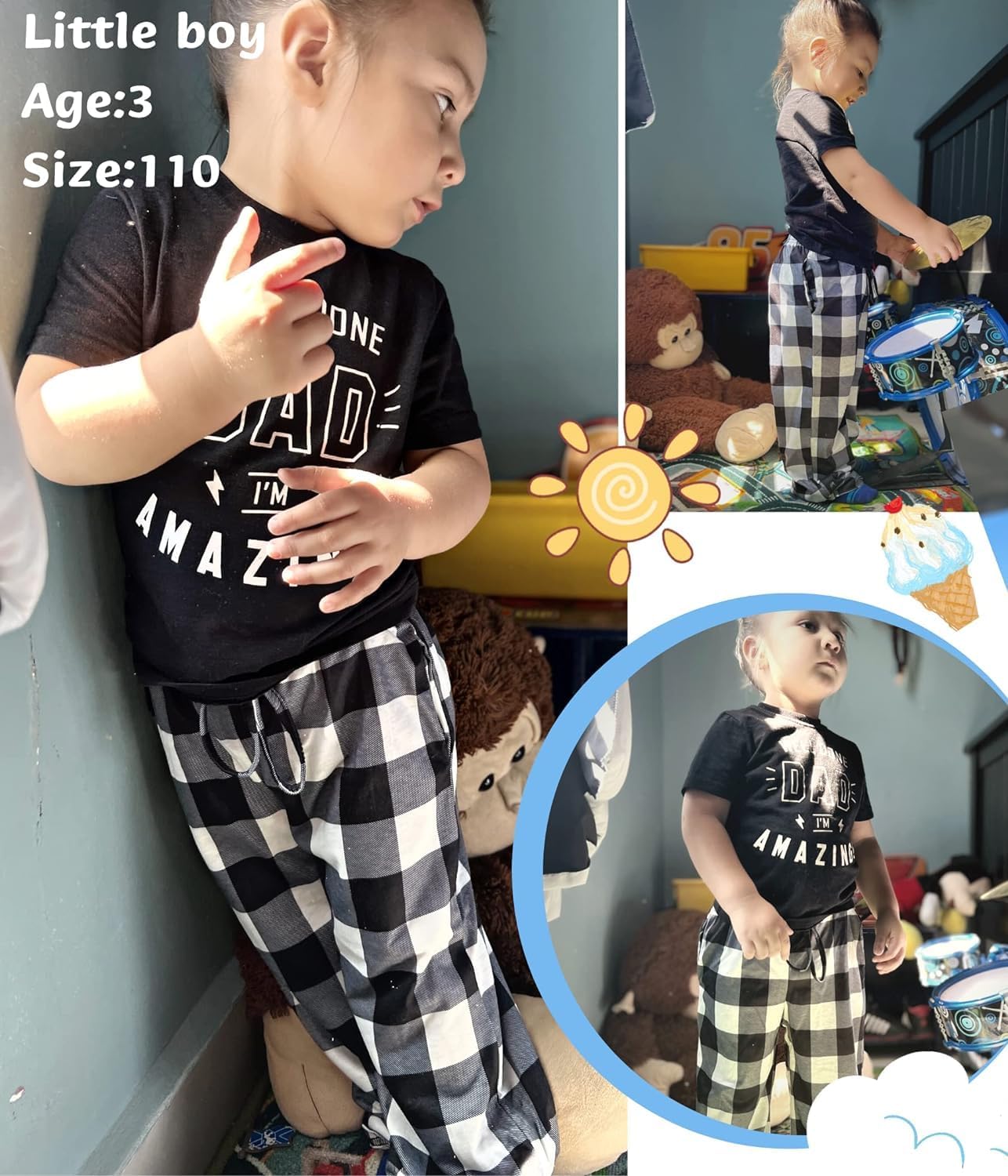 Ekouaer Boys 3 Pack Plaid Lounge Pants with 2 Pockets