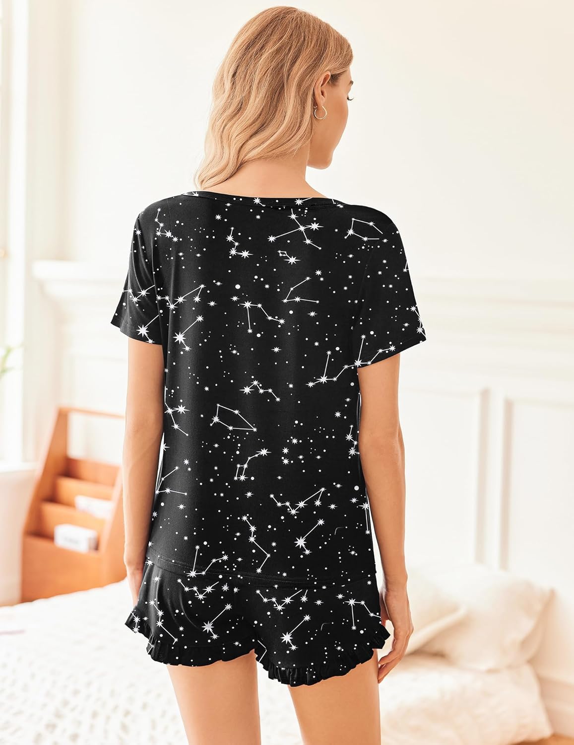 Lounge Set Crew Neck Tops and Ruffle Shorts Pj Sets