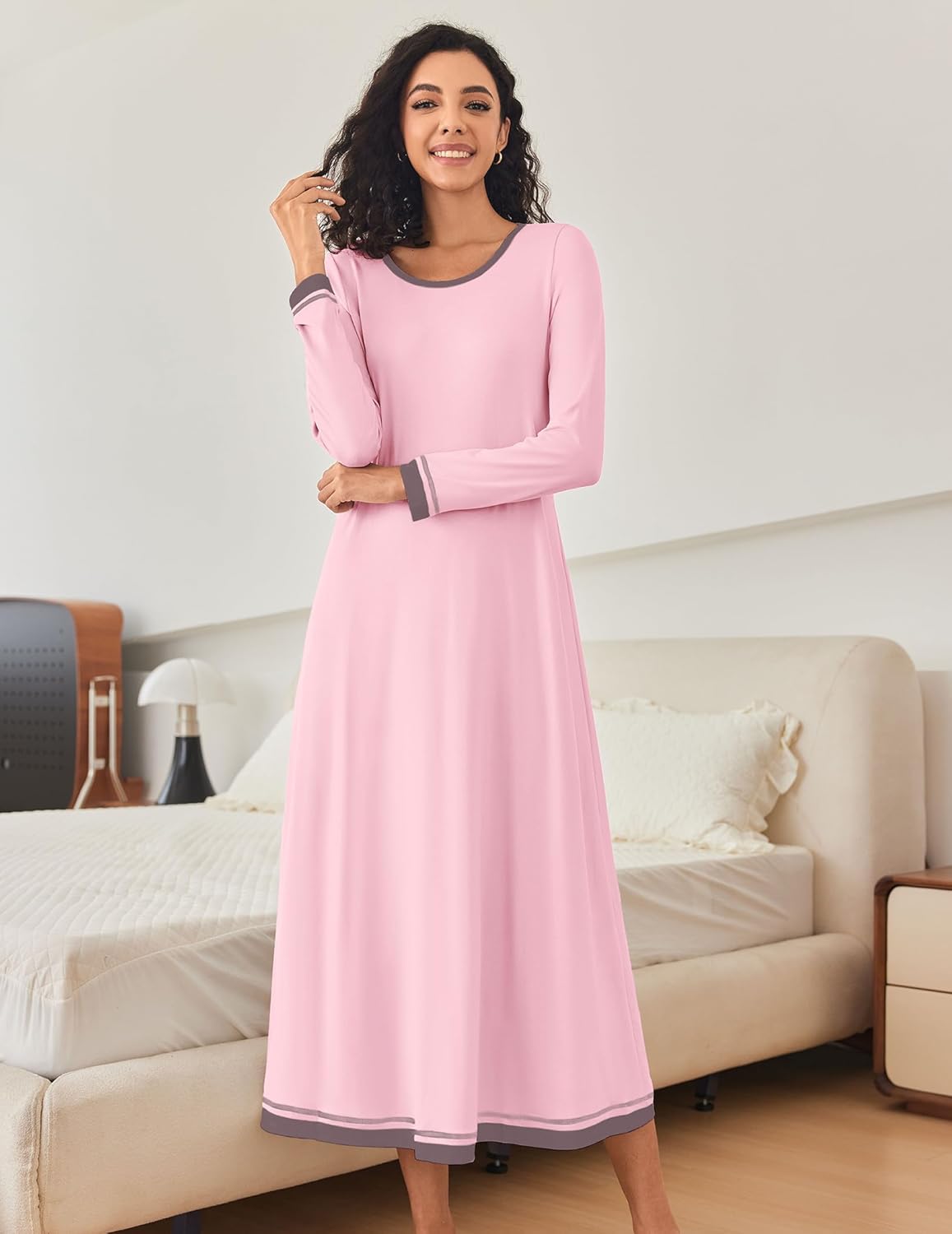 Ekouaer Nightgown Long Sleeve Full Length Long Nightshirt