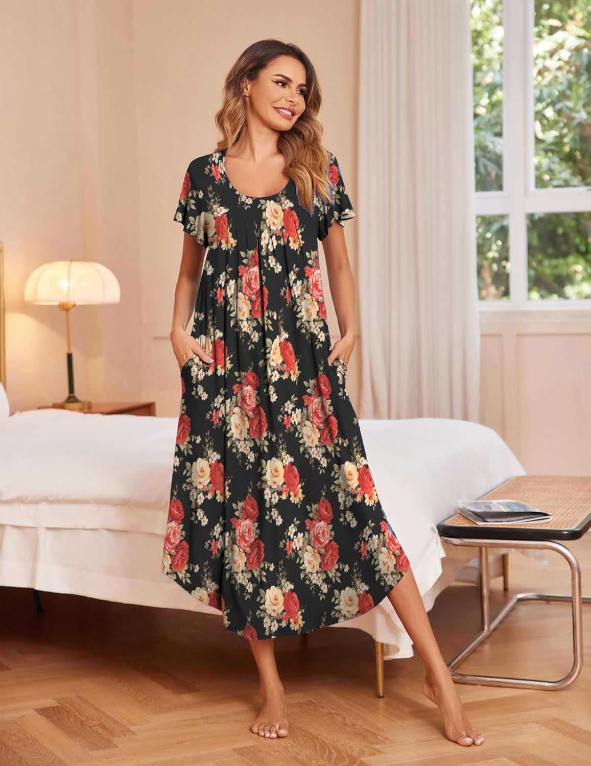 Long Sleepshirt Short Flare Sleeve Soft Night Shirts