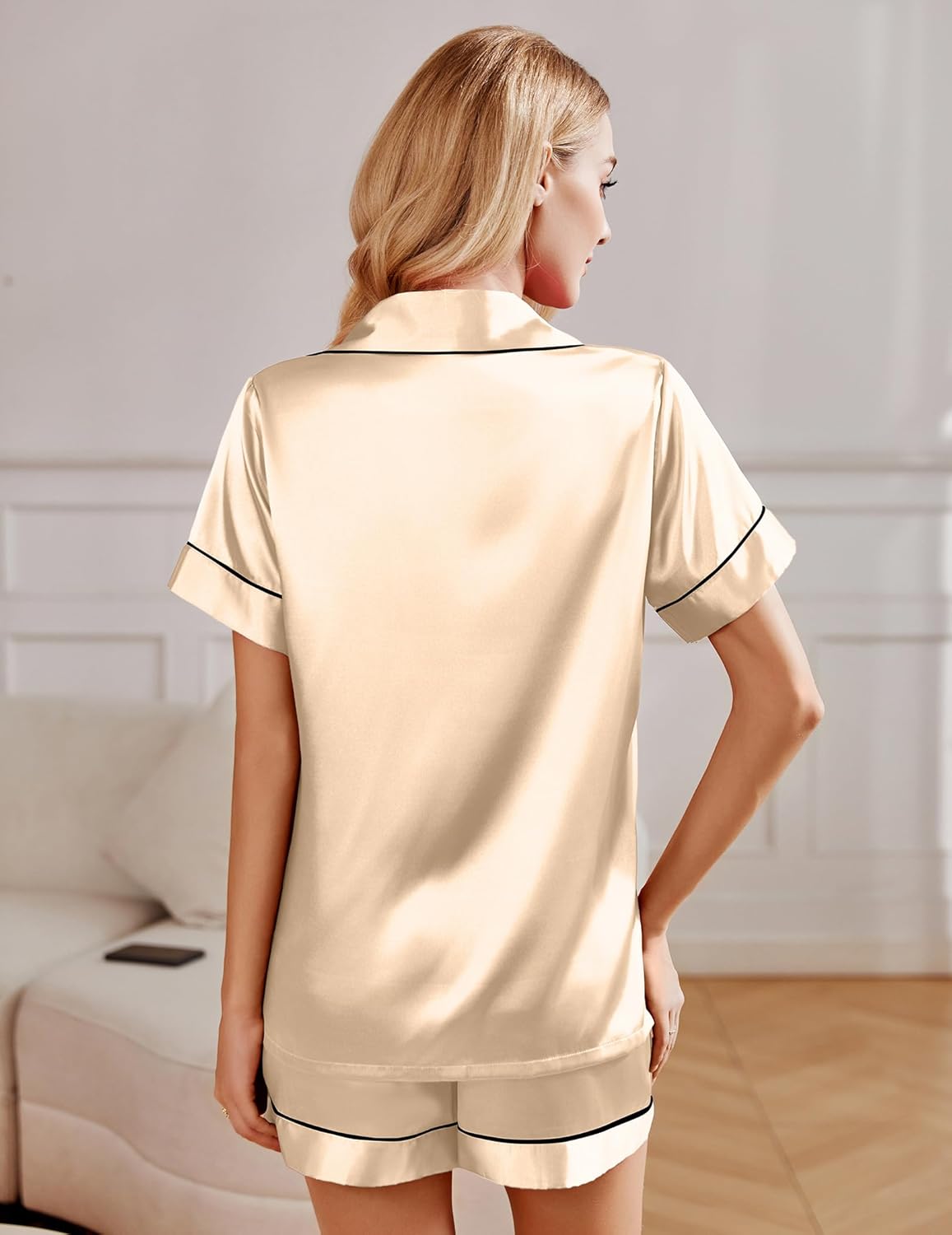 Ekouaer 2 Pack Pajama Sets Silk Satin Pj Lounge Set