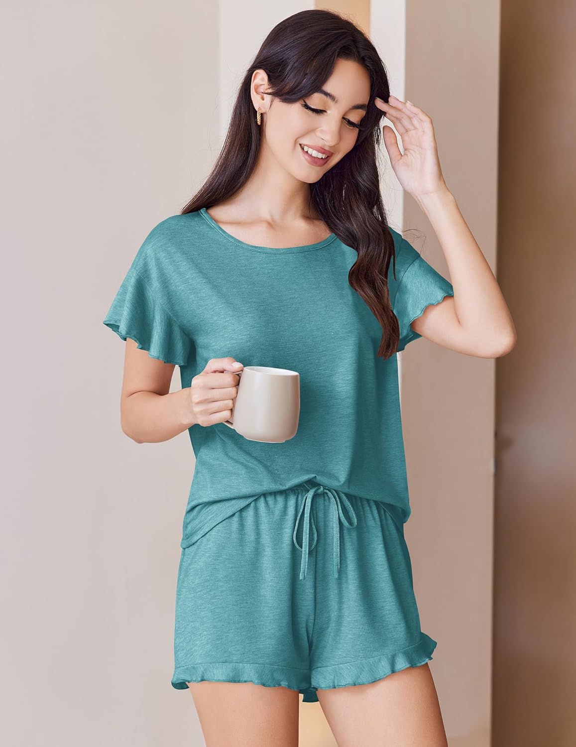 Ruffle Pajamas Set Soft 2 Piece Short Sets