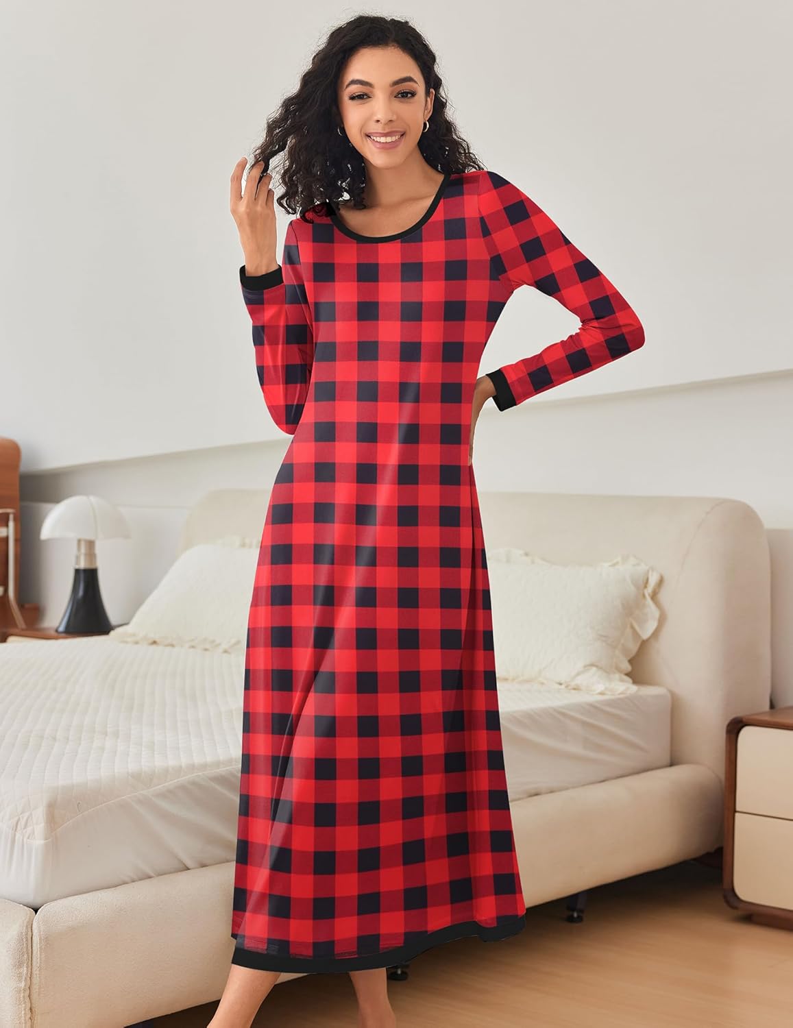 Ekouaer Nightgown Long Sleeve Full Length Long Nightshirt