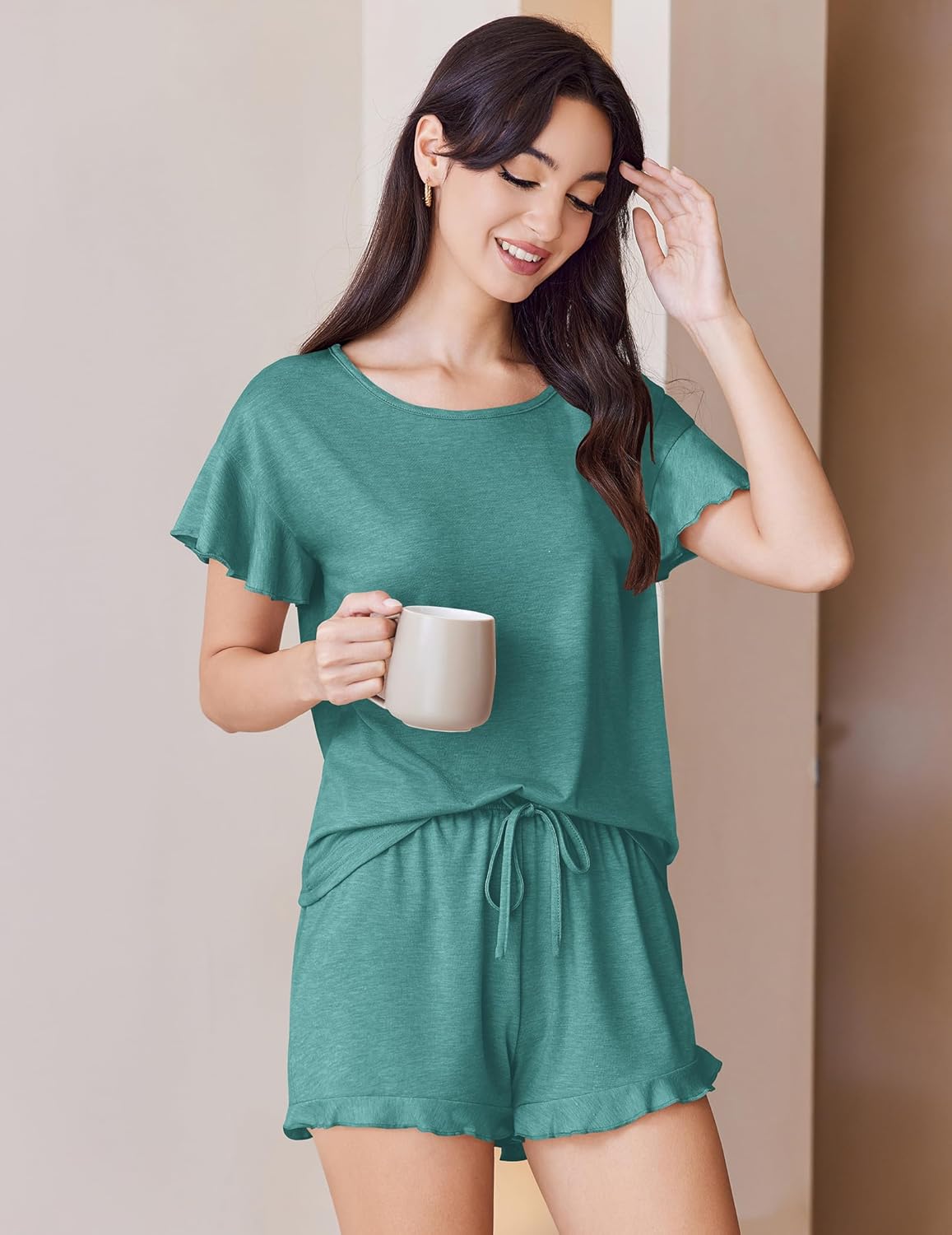 Ruffle Pajamas Set Soft 2 Piece Short Sets