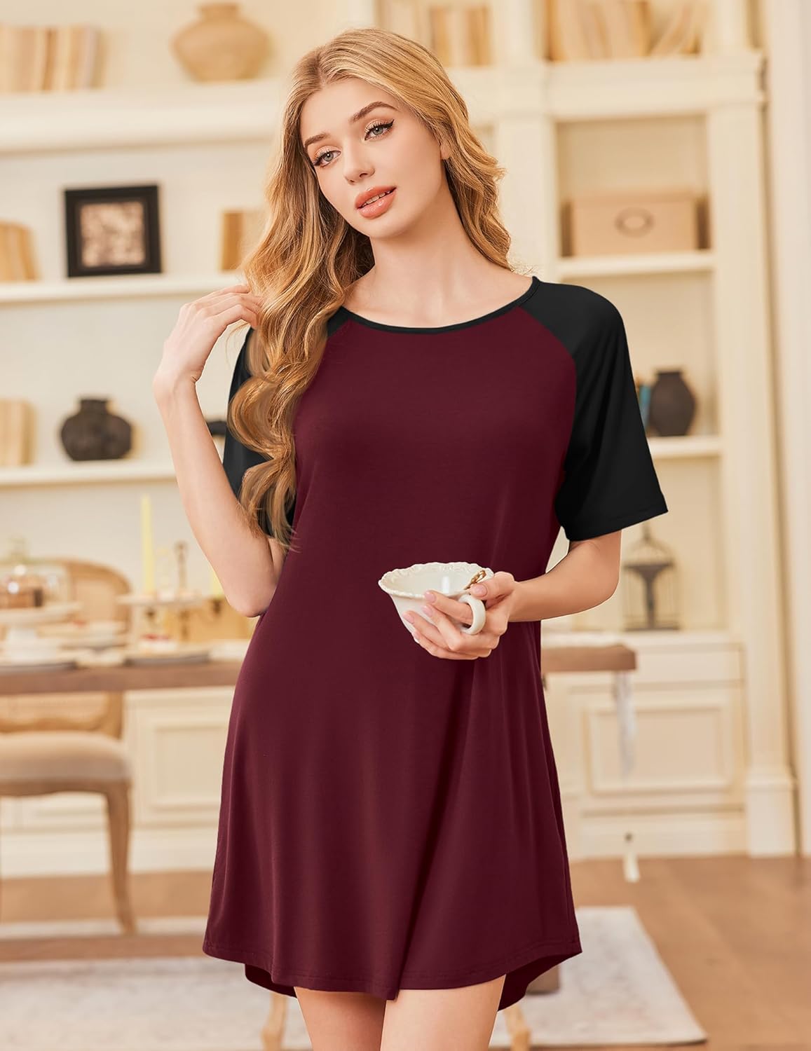 Ekouaer Nightgowns Bamboo Viscose Sleep Shirts