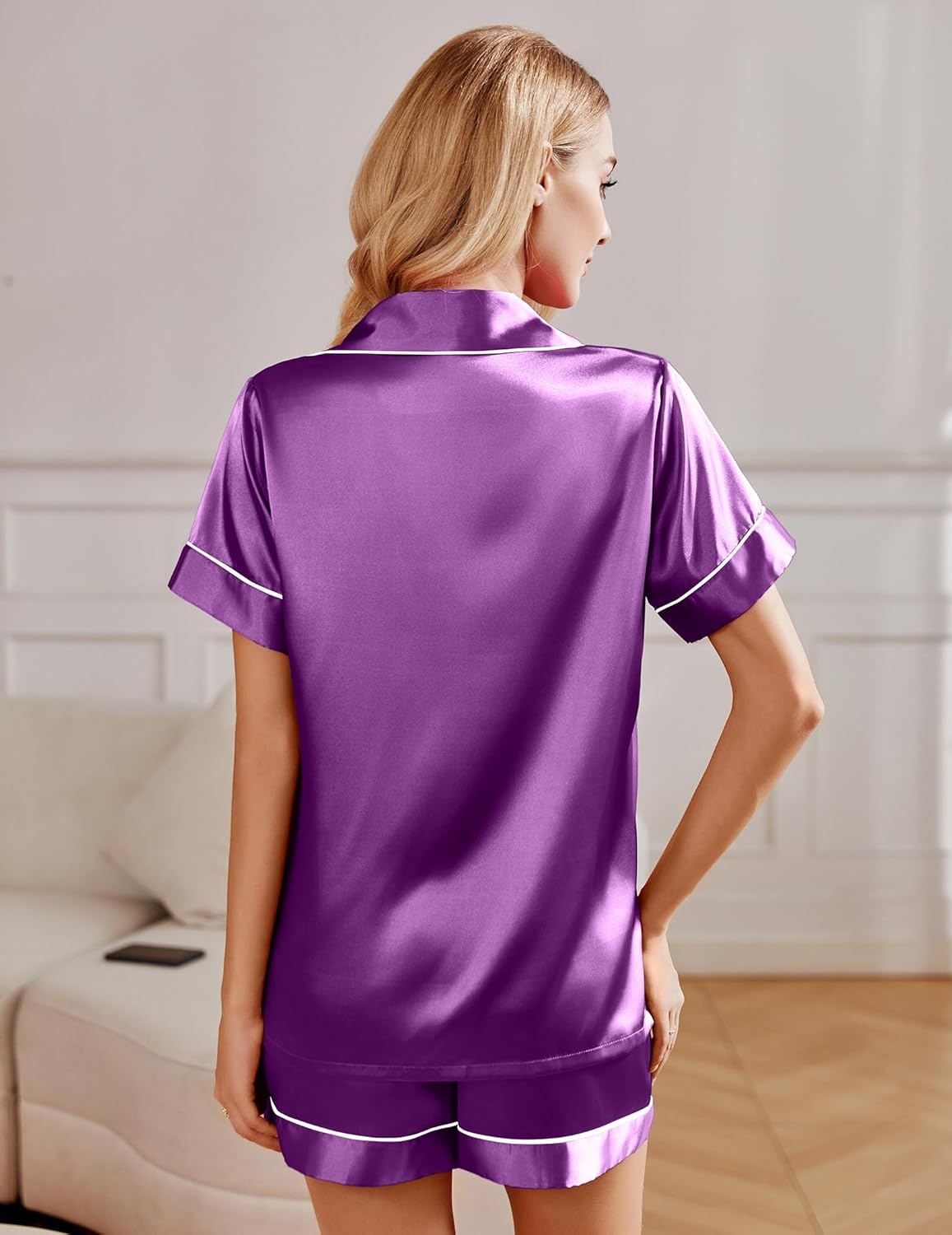 Ekouaer 2 Pack Pajama Sets Silk Satin Pj Lounge Set