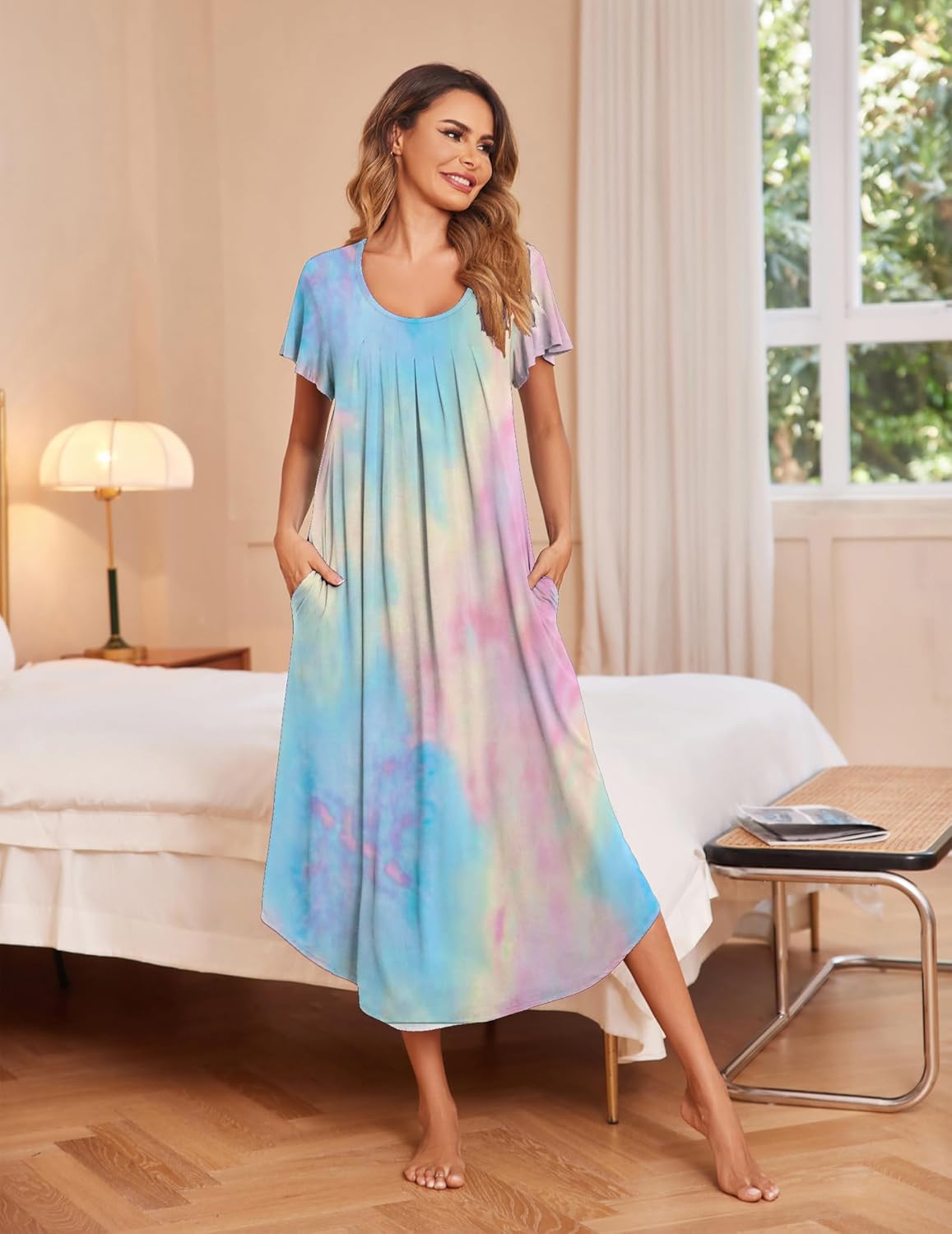 Long Sleepshirt Short Flare Sleeve Soft Night Shirts