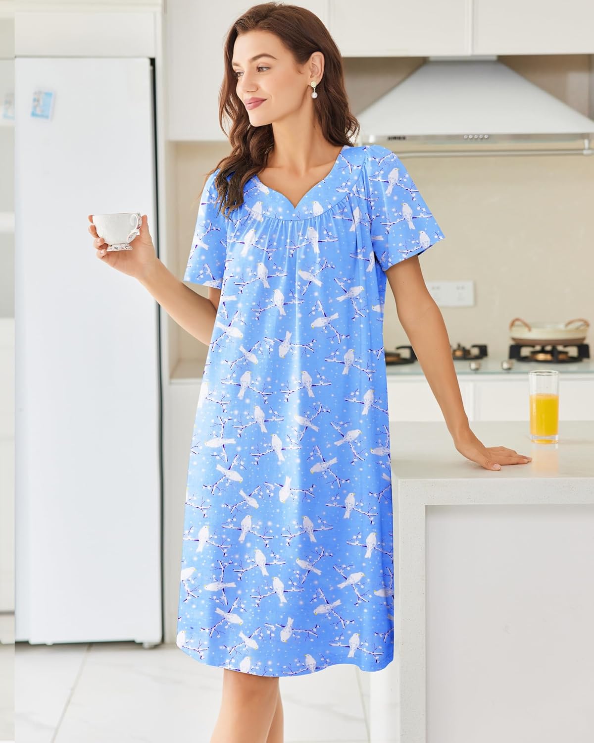Ekouaer Nightgowns for Women Cotton Nightgown House Dress with Pockets Short Sleeve Mumu Dress Embroidered Lounge Dress Purple Floral / M Ekouaer Nightgowns for Women Cotton Nightgown House Dress with Pockets Short Sleeve Mumu Dress Embroidered Lounge Dress Purple Floral / M