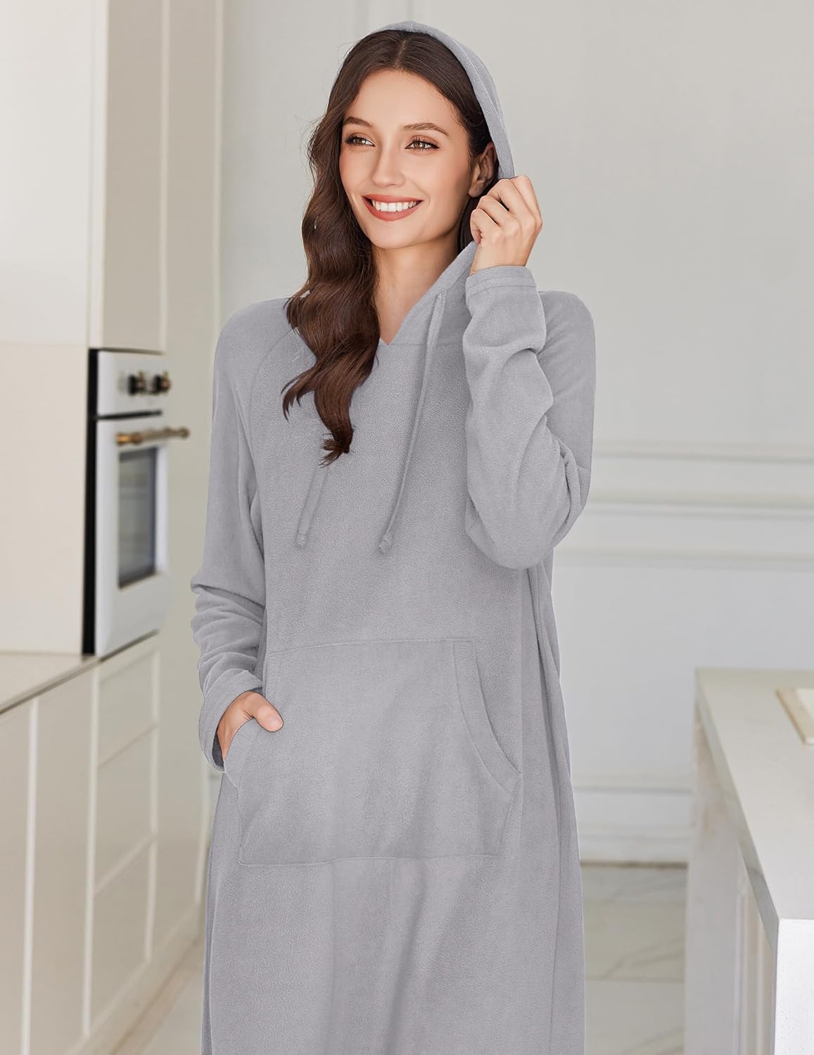 Fleece Long Sleeve Sleepwear Hooded Night Gown