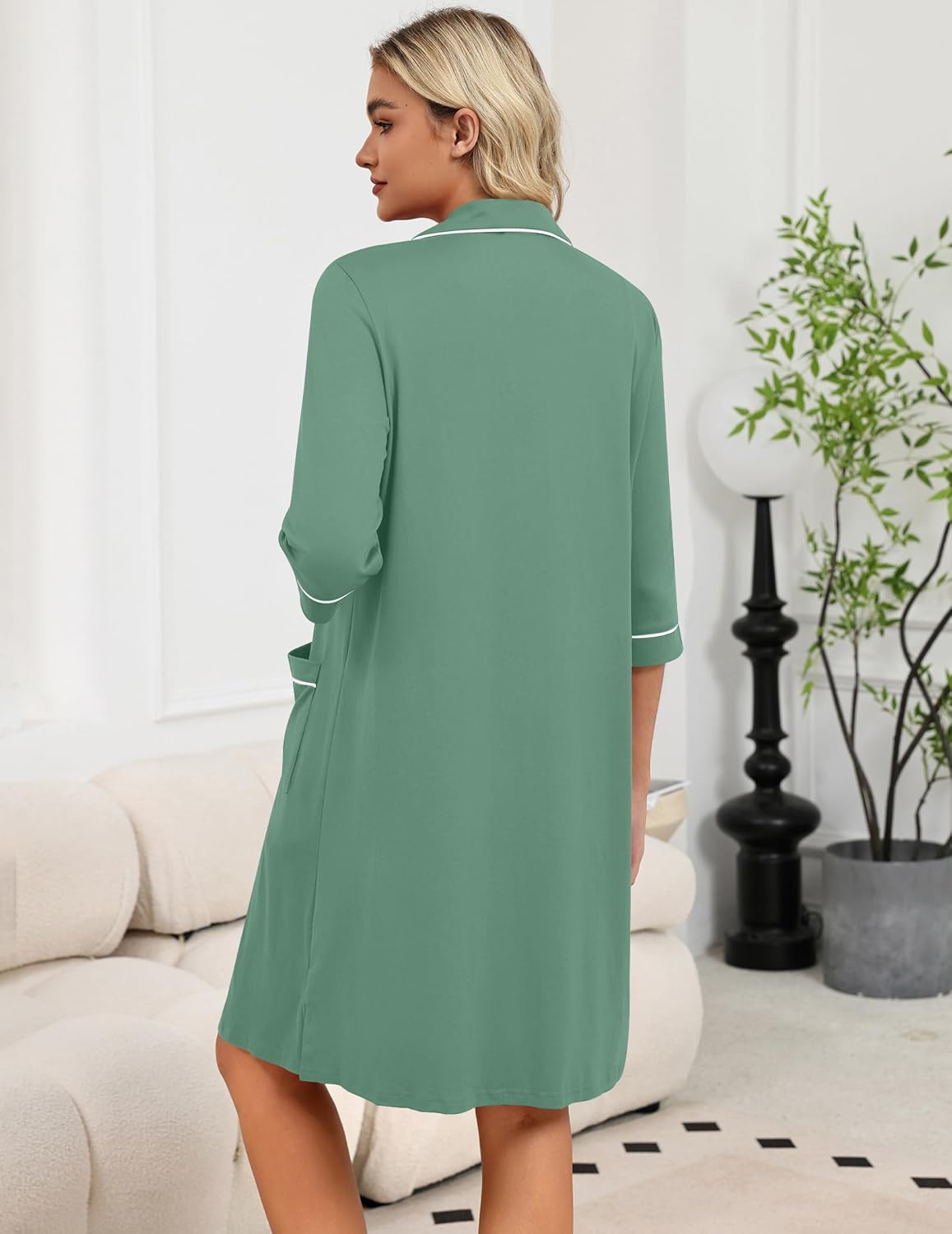 Zipper Robes for Women 3/4 Sleeve Housecoats