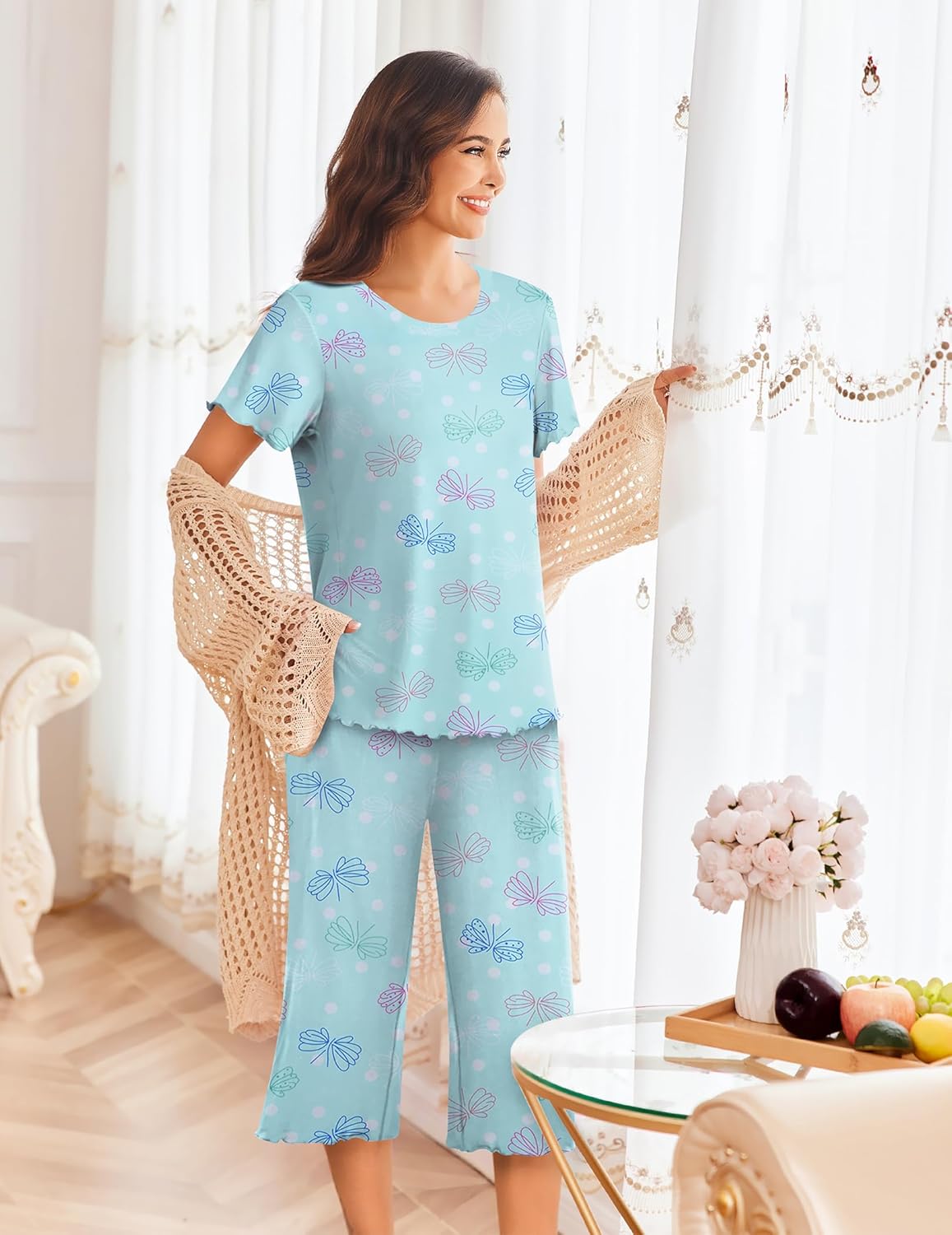 Ekouaer Short Sleeve 2 Piece Pajamas Set