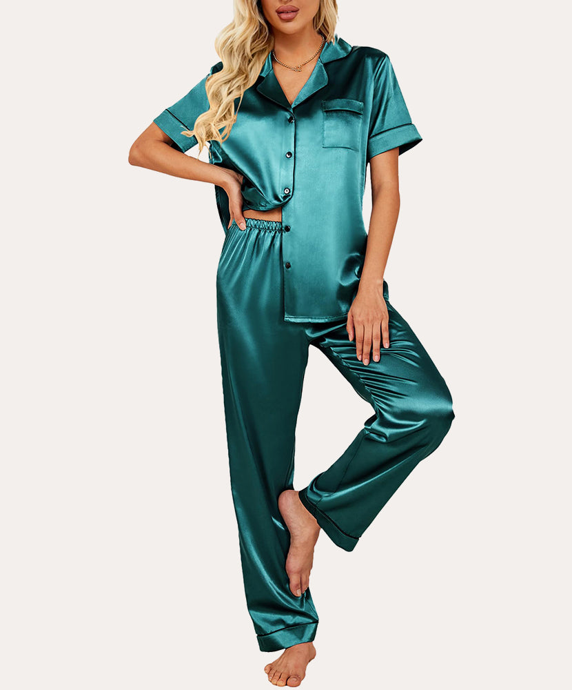 Short Sleeve Silk Satin Pajamas Set