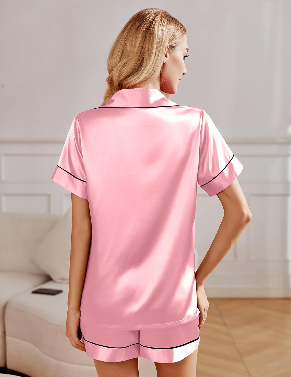 Ekouaer 2 Pack Pajama Sets Silk Satin Pj Lounge Set