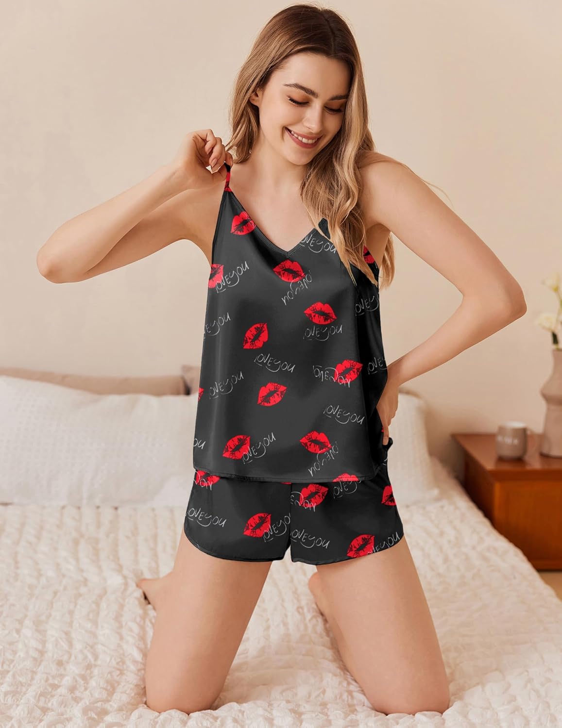 Ekouaer Silk Pajamas Set Satin Camisole Sleepwear