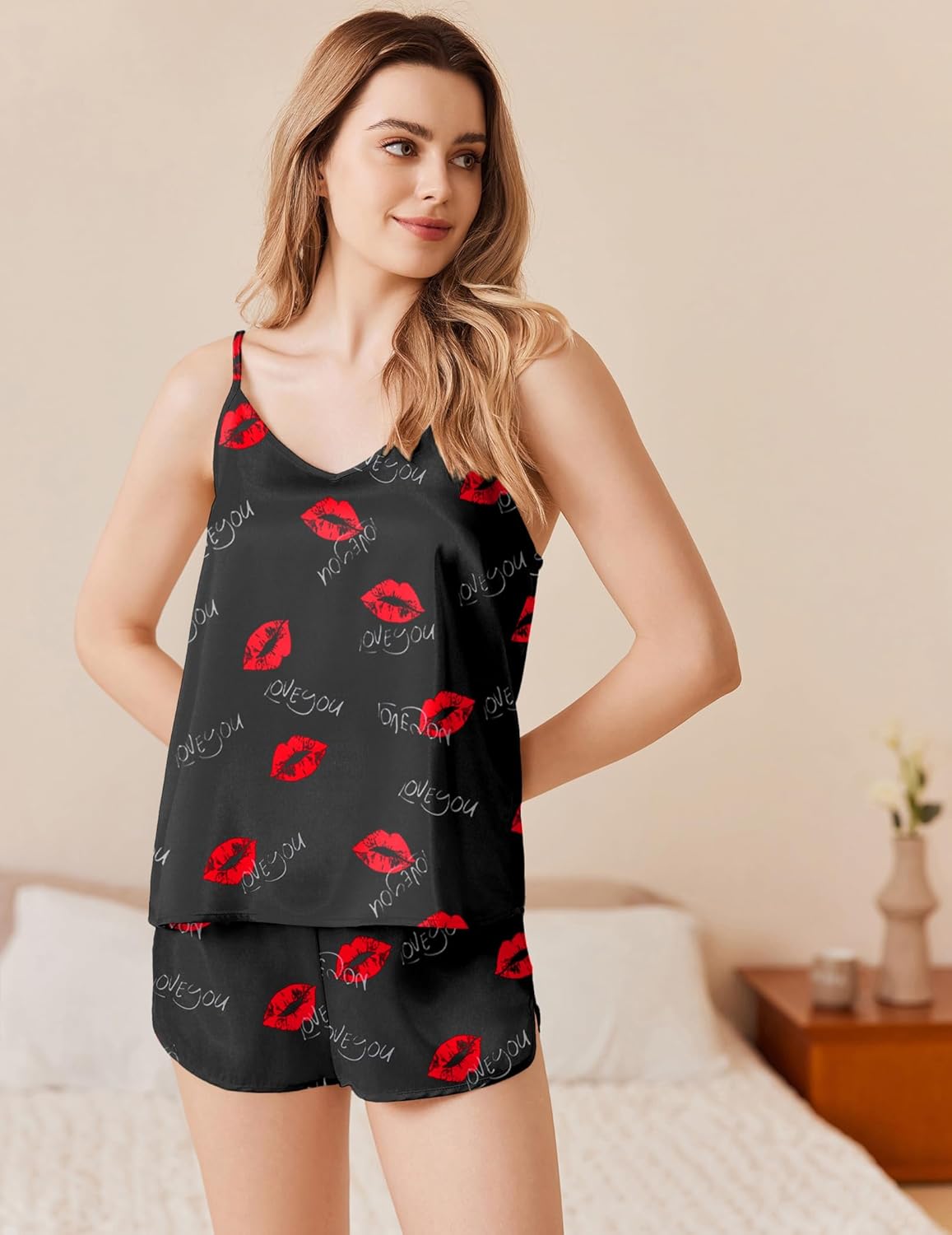 Ekouaer Silk Pajamas Set Satin Camisole Sleepwear