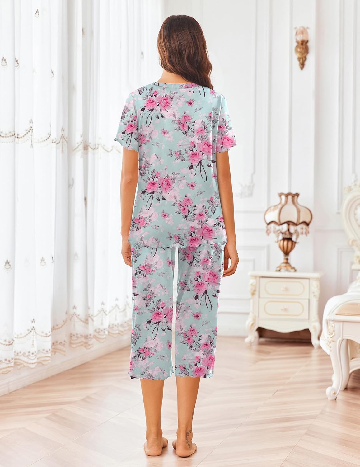 Ekouaer Short Sleeve 2 Piece Pajamas Set