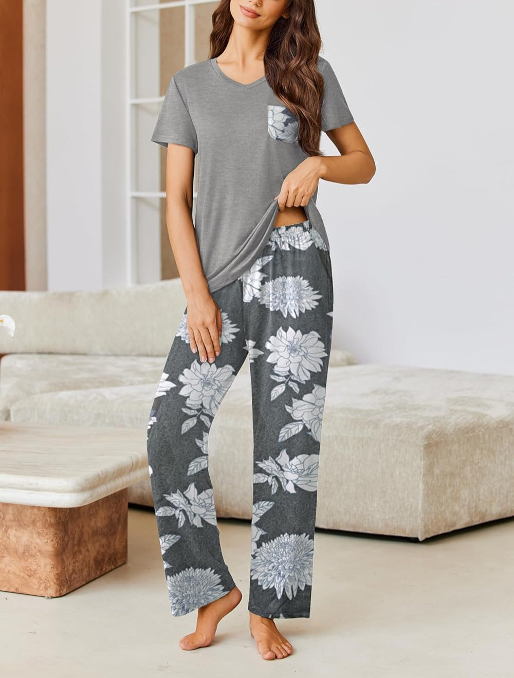 Ekouaer Pajama Sets 2 Piece Short Sleeve Pj Sets