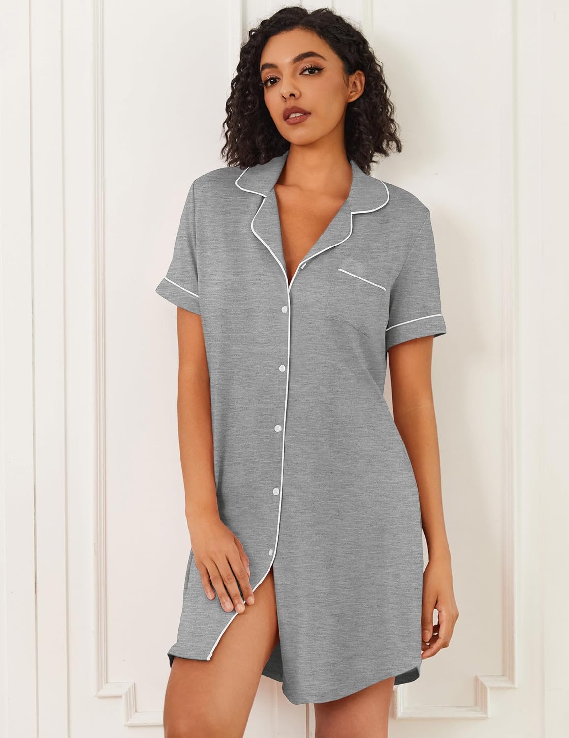 Bamboo Viscose Sleep Shirts Button Down Night Dress
