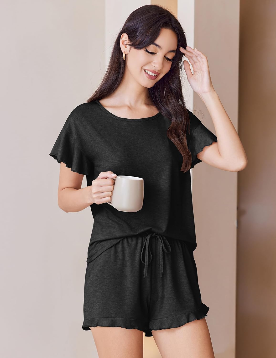 Ruffle Pajamas Set Soft 2 Piece Short Sets