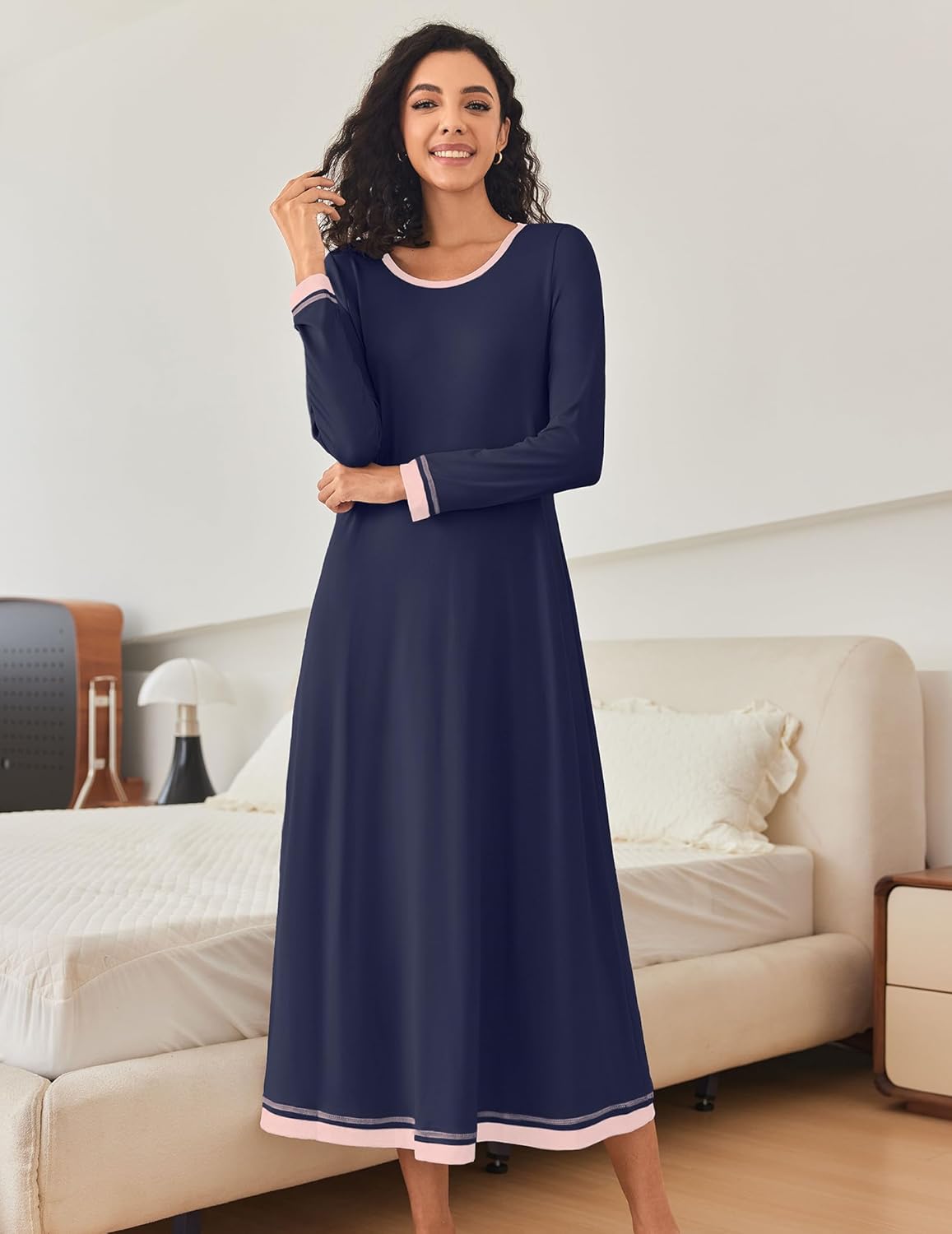 Ekouaer Nightgown Long Sleeve Full Length Long Nightshirt