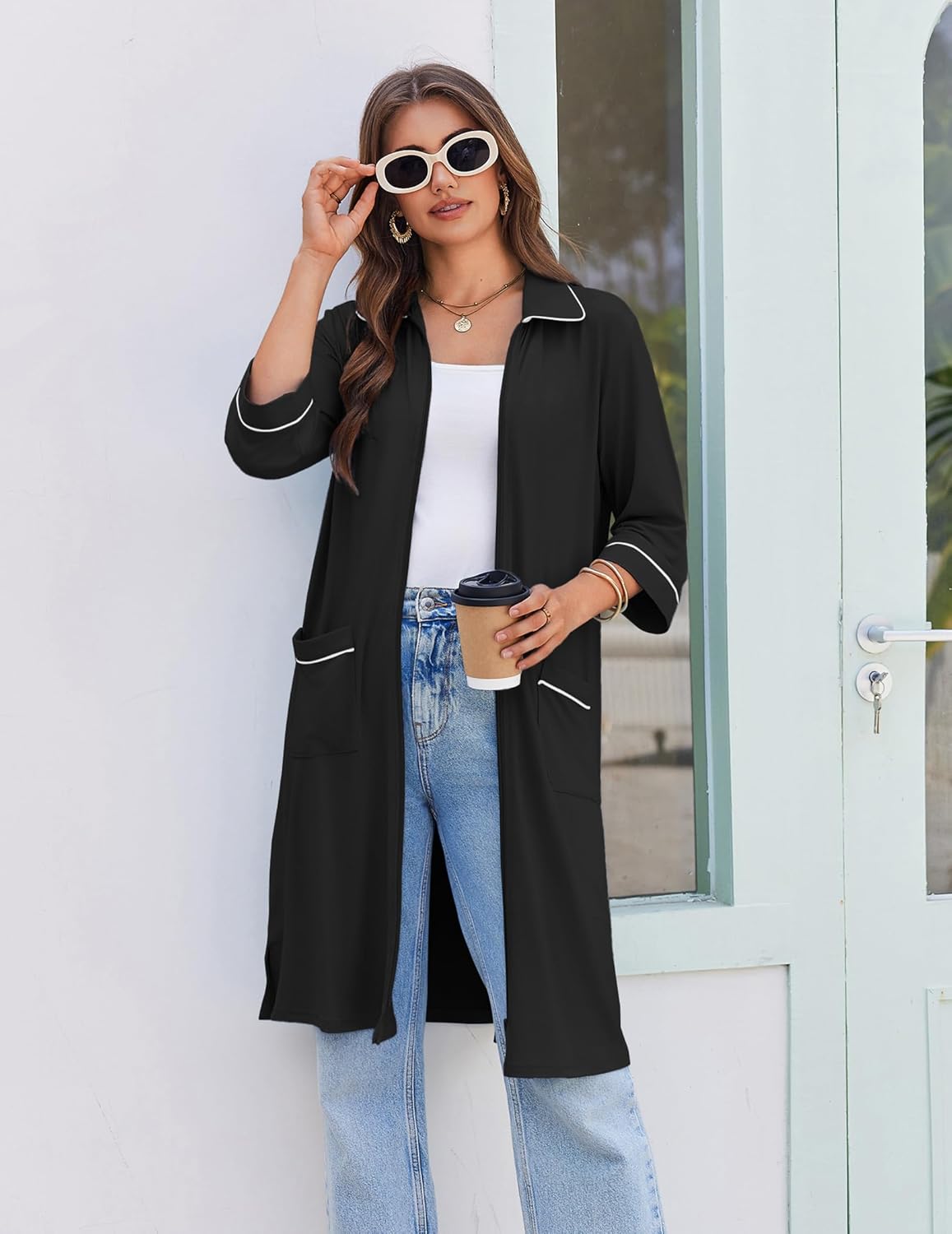 Zipper Robes for Women 3/4 Sleeve Housecoats